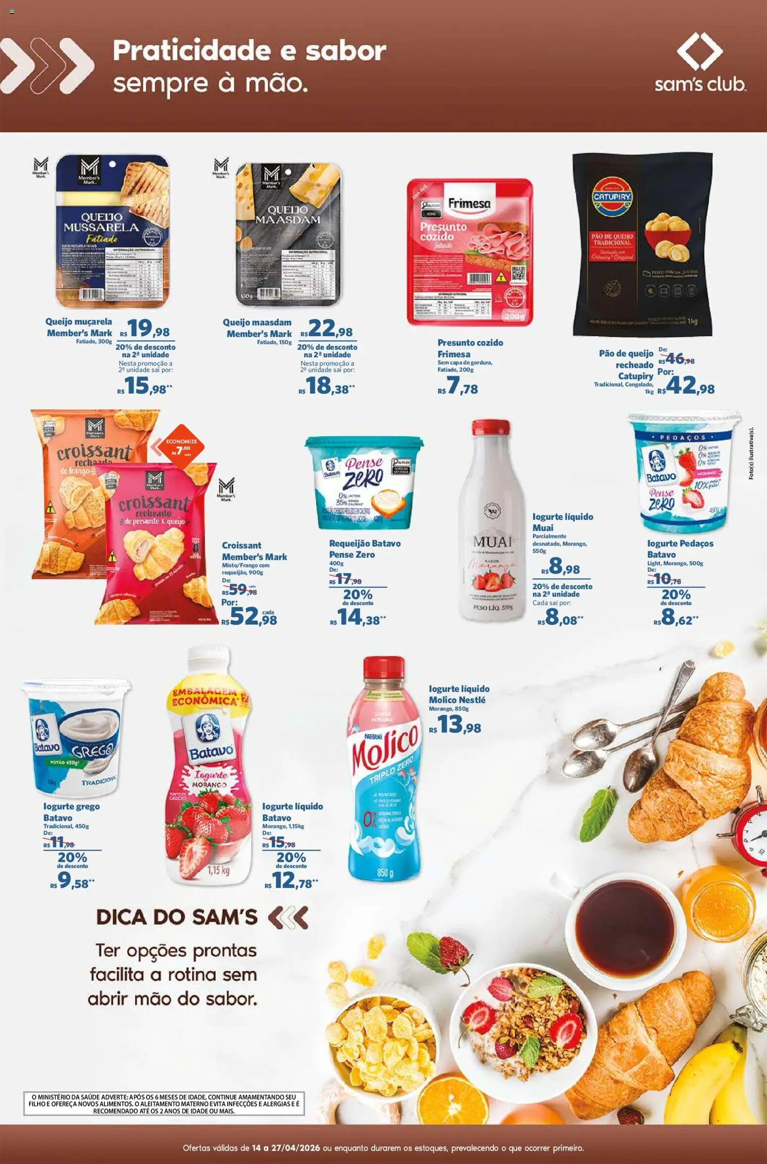 Sam's Club Folheto - válido de 14.04.2026 | Página: 10 | Produtos: Queijo, Pão, Cálcio, Requeijão