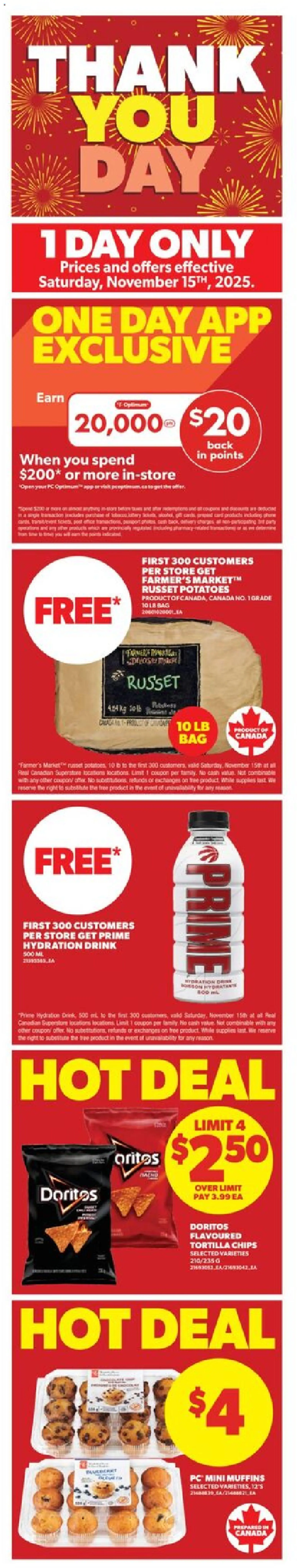 Real Canadian Superstore flyer valid from 13.11.2025 | Page: 1 | Products: Chips, Phone, PC, Potatoes
