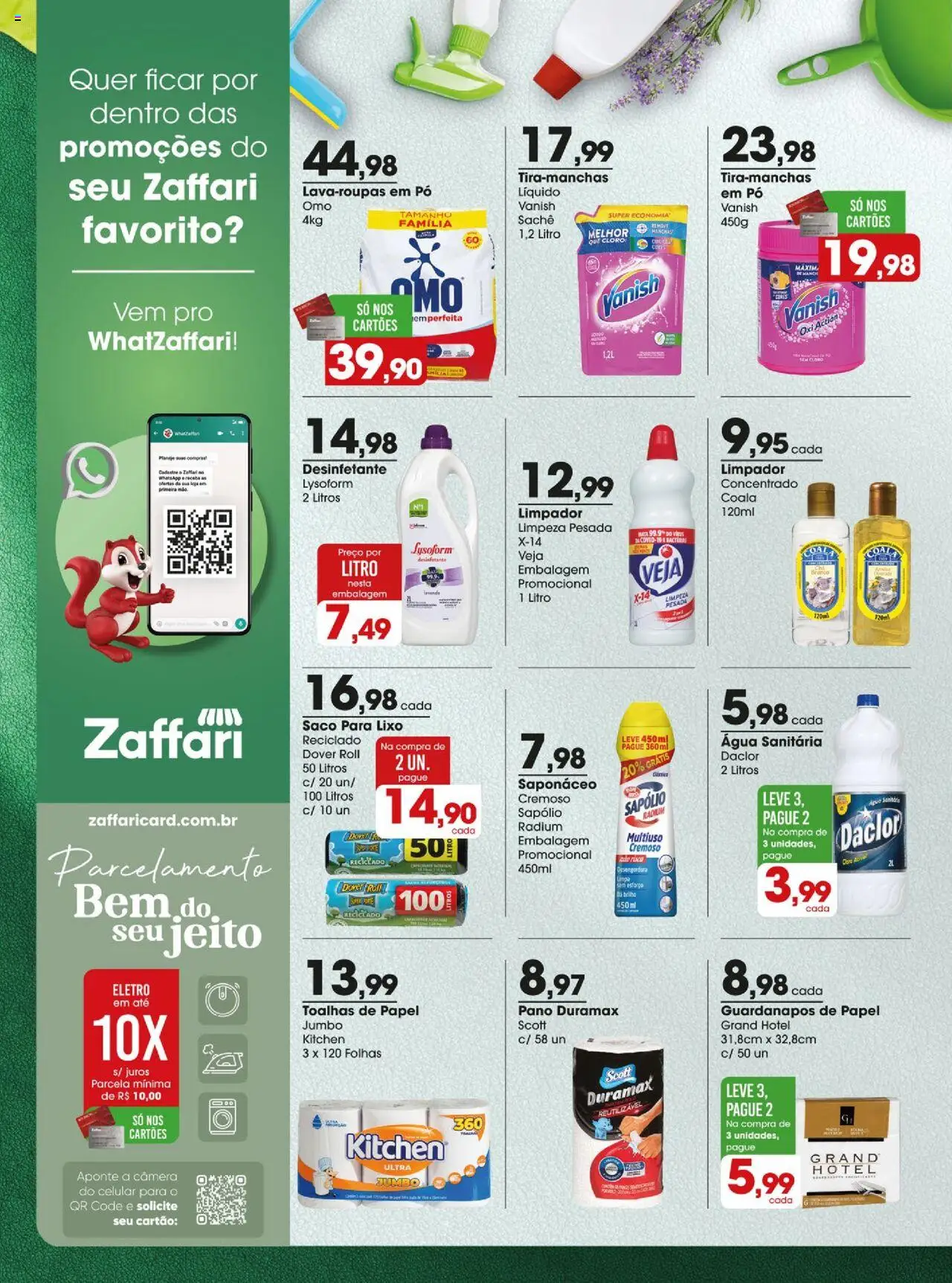 Zaffari Folheto - válido de 26.09.2025 | Página: 12 | Produtos: Cloro, Saponáceo, Vanish, Água sanitária