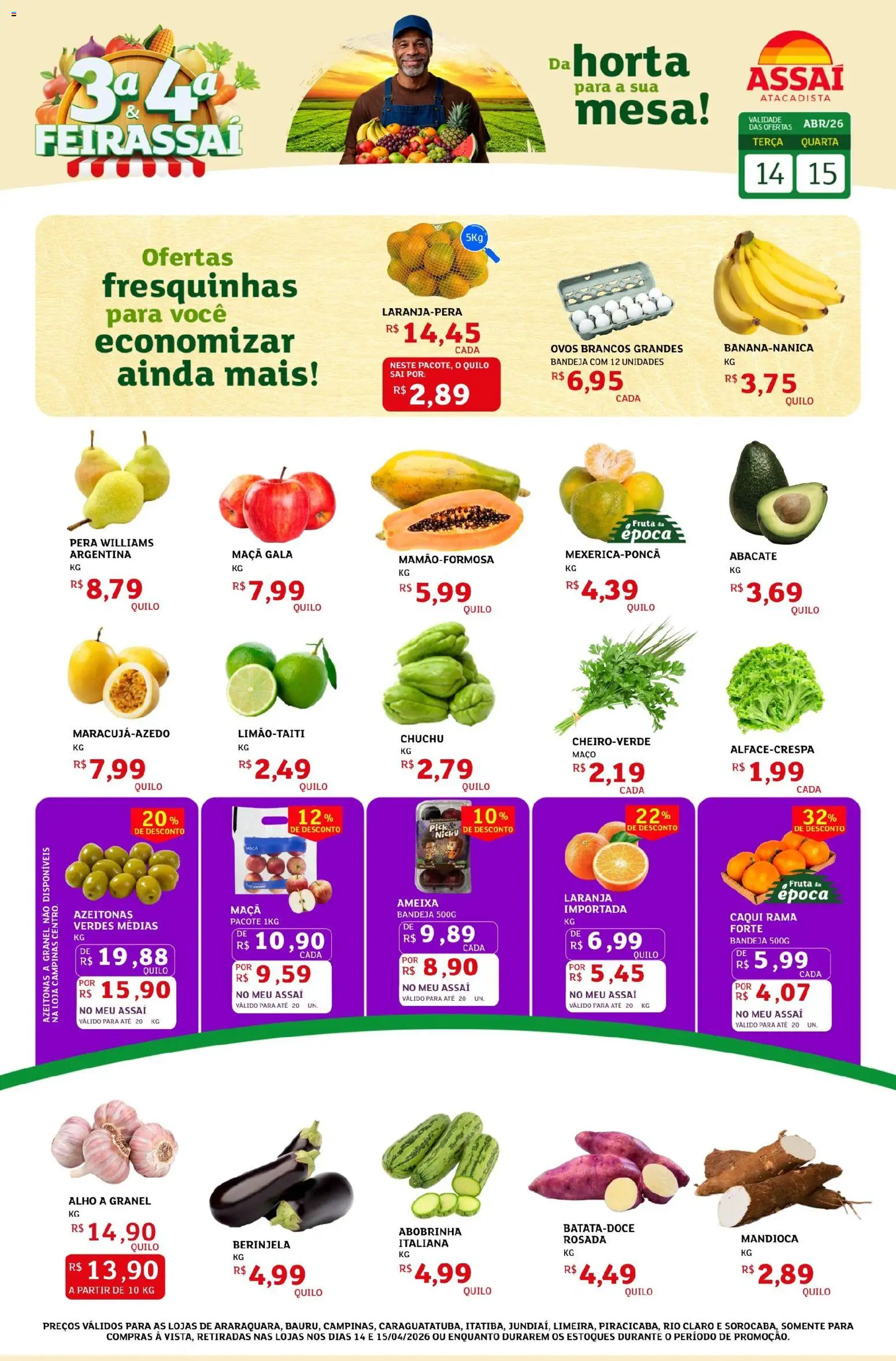 Assaí Atacadista Folheto - válido de 14.04.2026 | Página: 1 | Produtos: Alho, Azeitonas, Berinjela, Ovos