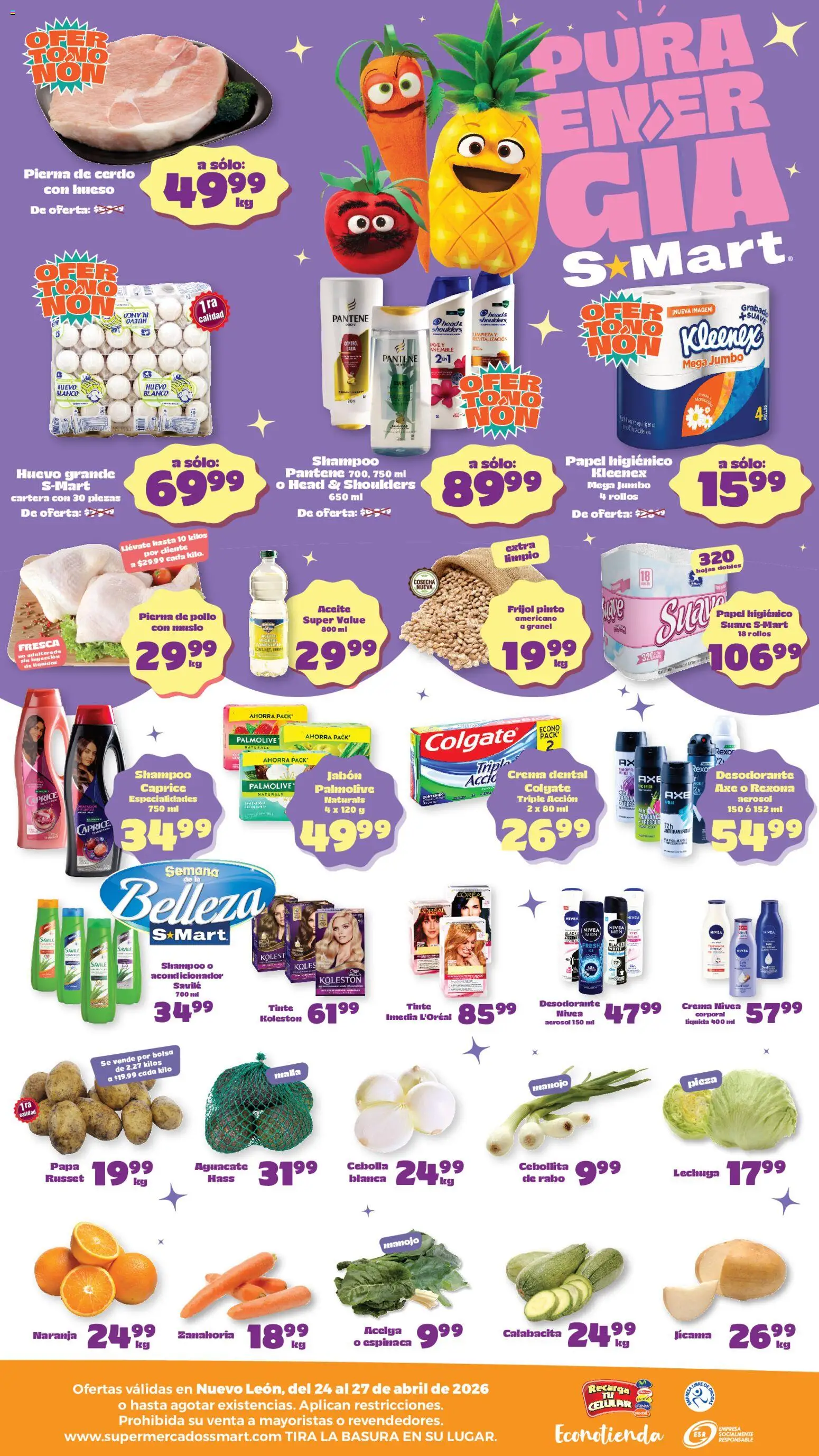 Nuevas ofertas de S-Mart válidas en toda la República Mexicana desde el 24.04.2026. ¡Encuentra las mejores ofertas en S-Mart folleto Monterrey! | Página: 2 | Productos: Pollo, Acelga, Bolsa, Espinaca