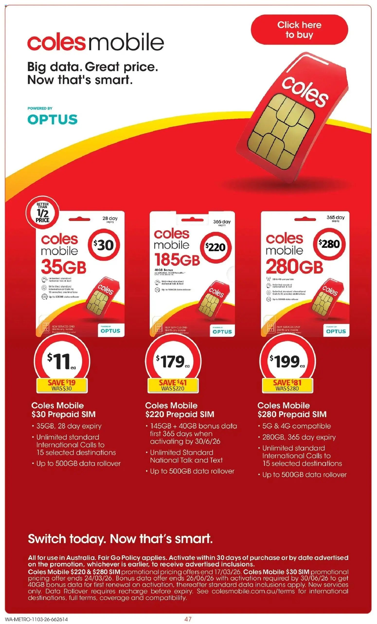 Coles catalogue - valid from 10.03.2026 | Page: 47 | Products: Date, Mobile