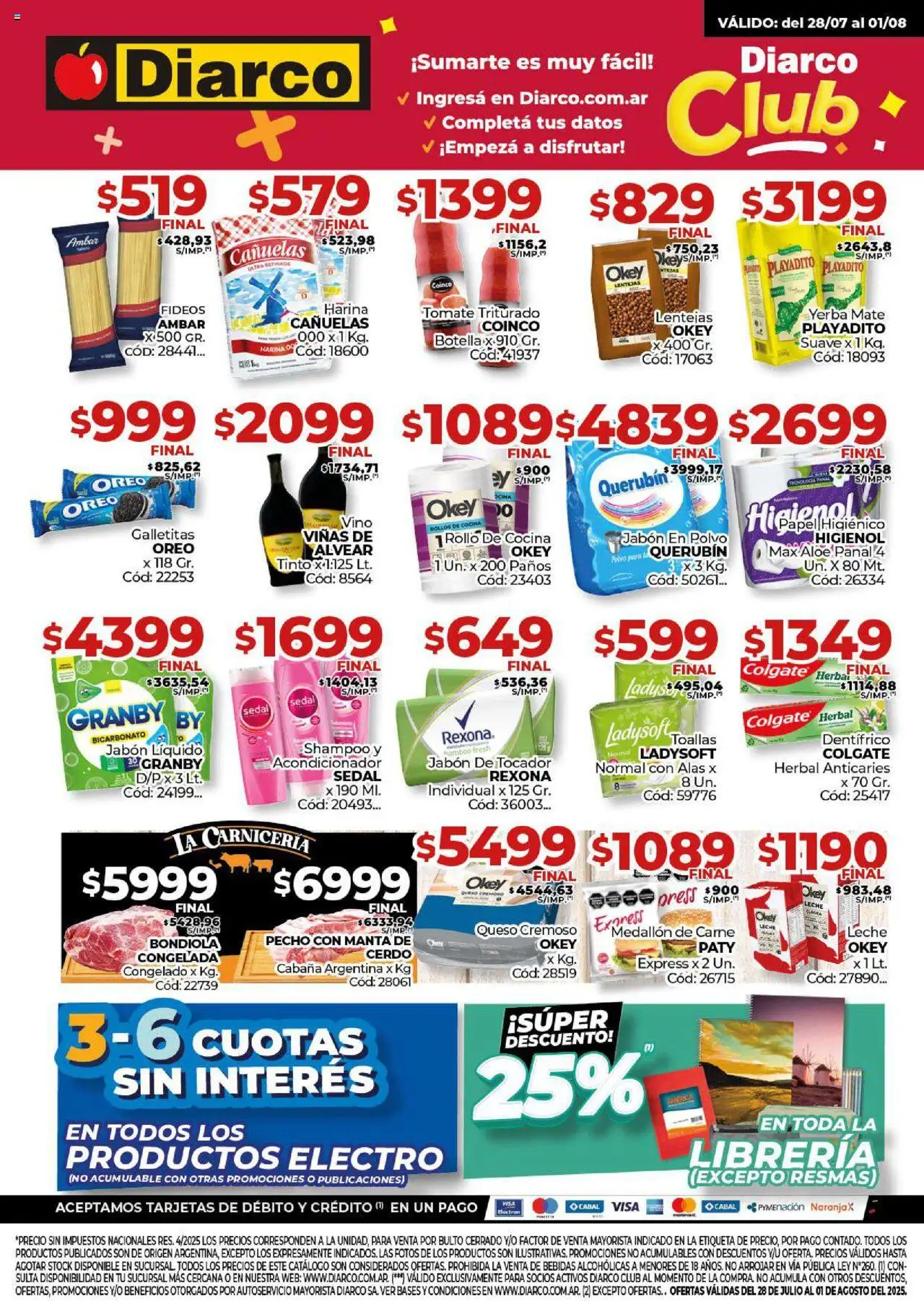Diarco ofertas │ válido desde el 28.07.2025 | Página: 1 | Productos: Toallas, Galletitas, Polvo, Acondicionador