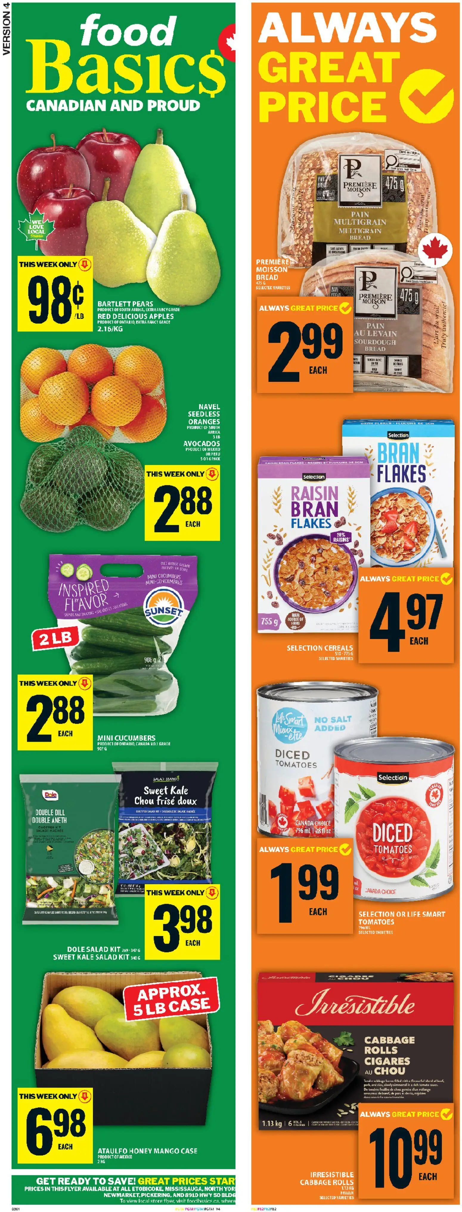 Food Basics flyer valid from 09.04.2026 | Page: 2 | Products: Cucumbers, Flakes, Bread, Tomatoes