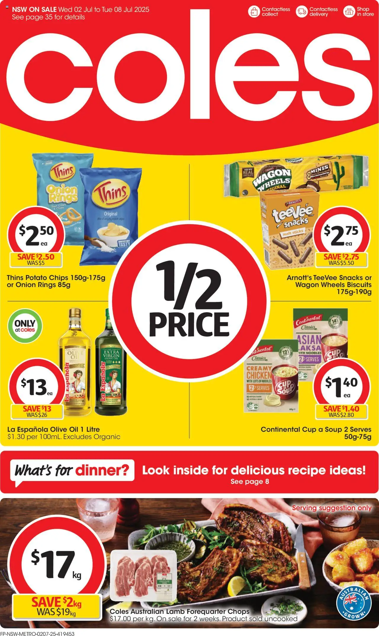 Coles catalogue - valid from 02.07.2025 | Page: 1 | Products: Oil, Noodles, Chips, Biscuits