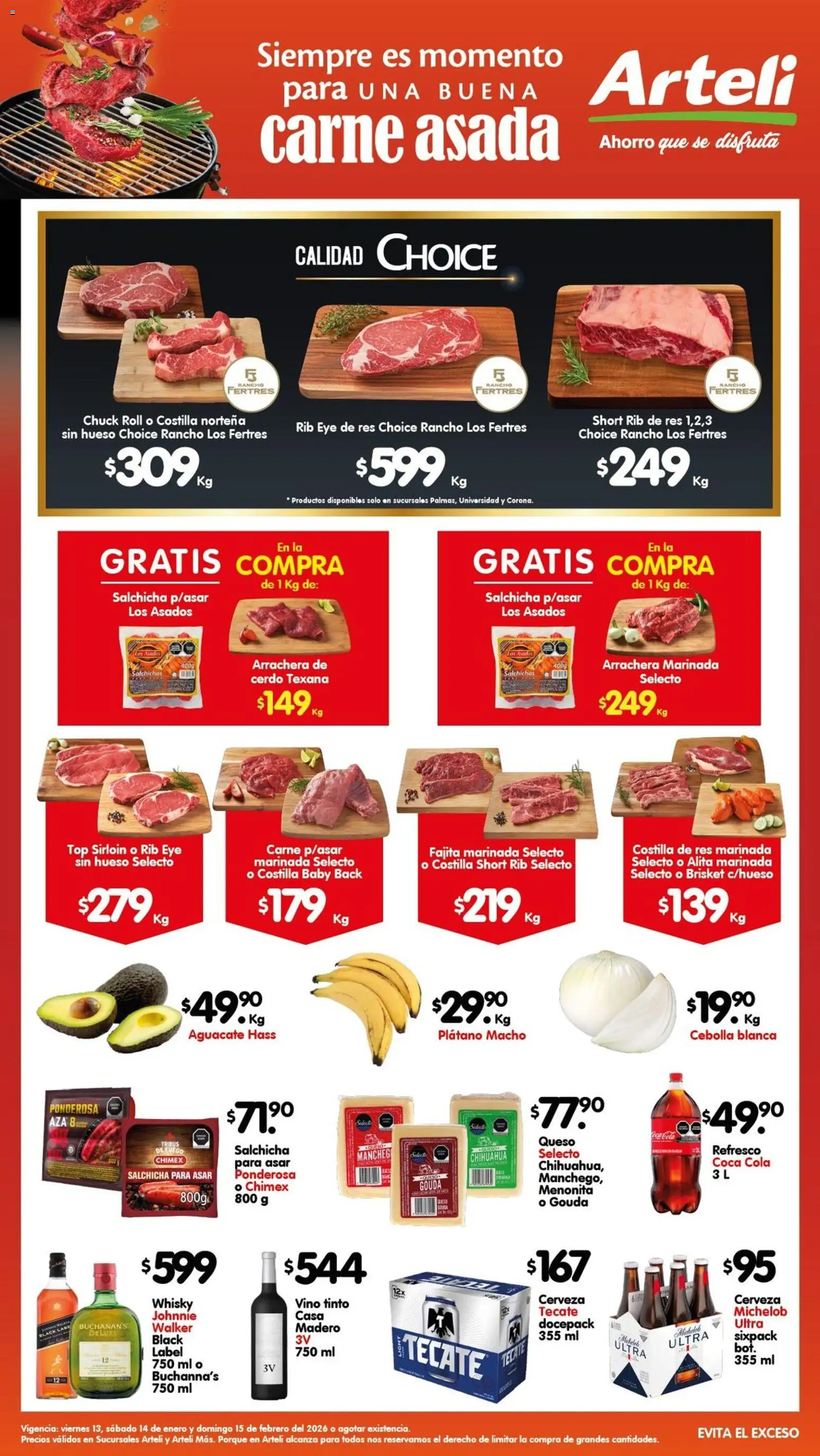 Nuevas ofertas de Arteli válidas en toda la República Mexicana desde el 13.02.2026. ¡Encuentra las mejores ofertas en Arteli folleto Carnes & Cortes! | Página: 1 | Productos: Queso, Cerveza, Short, Whisky