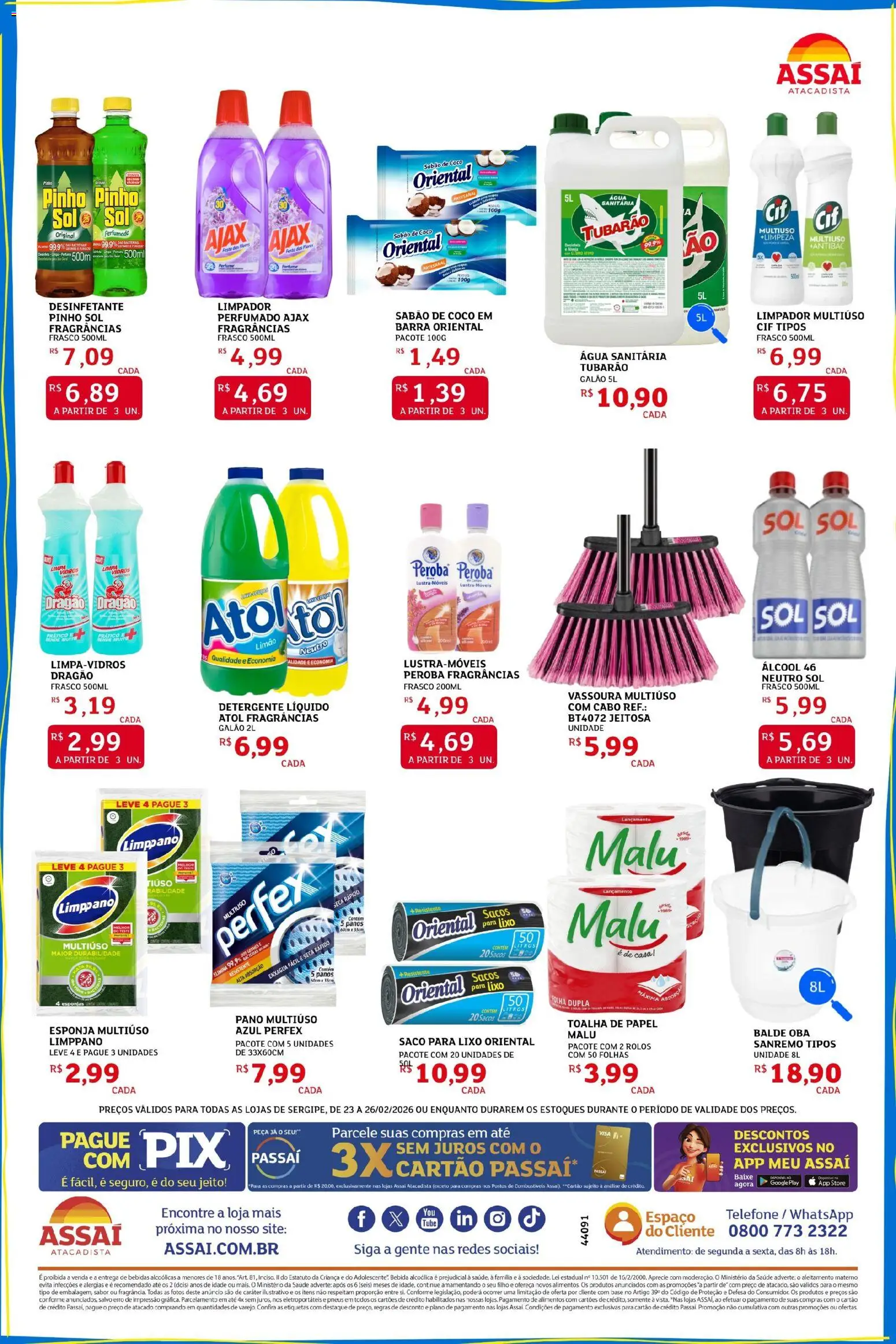 Assaí Atacadista Folheto - válido de 23.02.2026 | Página: 2 | Produtos: Detergente, Bebida, Vassoura, Balde