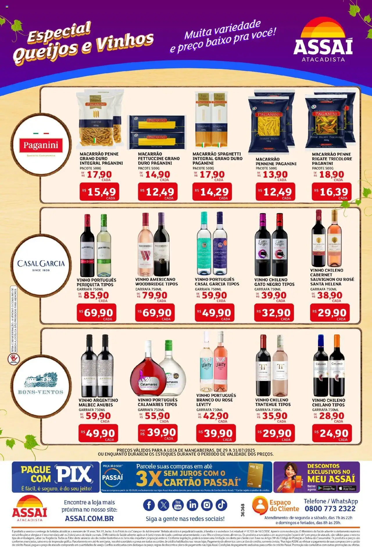 Assaí Atacadista Folheto - válido de 29.07.2025 | Página: 2 | Produtos: Vinho, Base, Macarrão, Baixo