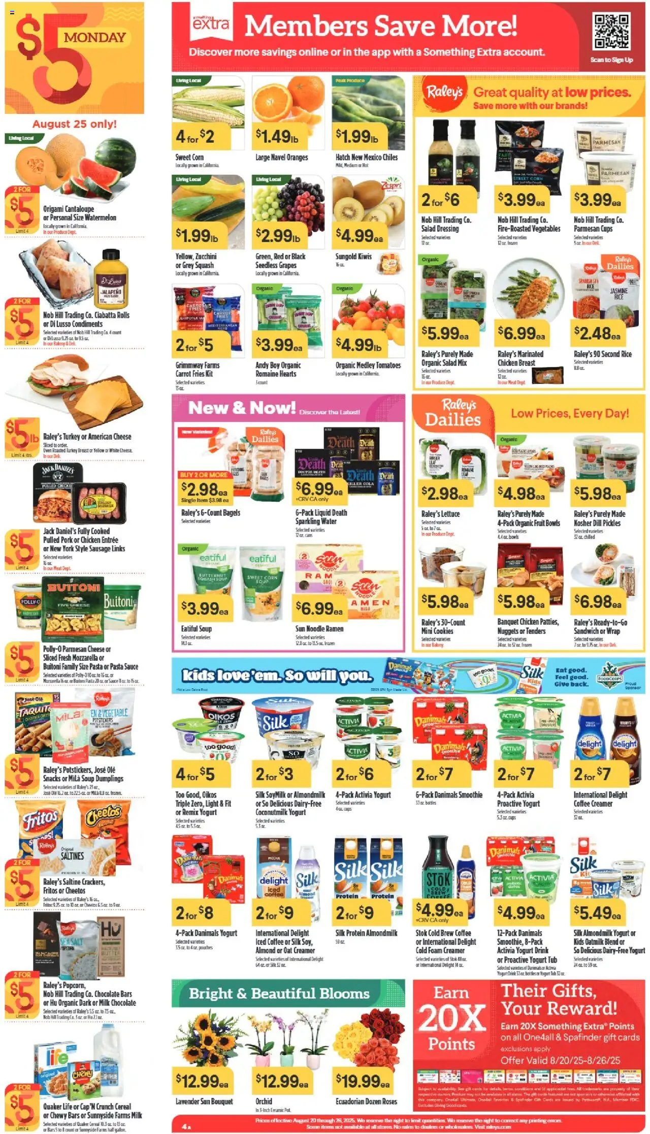 Raley's Weekly Ad - valid from 20.08.2025 | Page: 4 | Products: Romaine, Zucchini, Yogurt, Watermelon