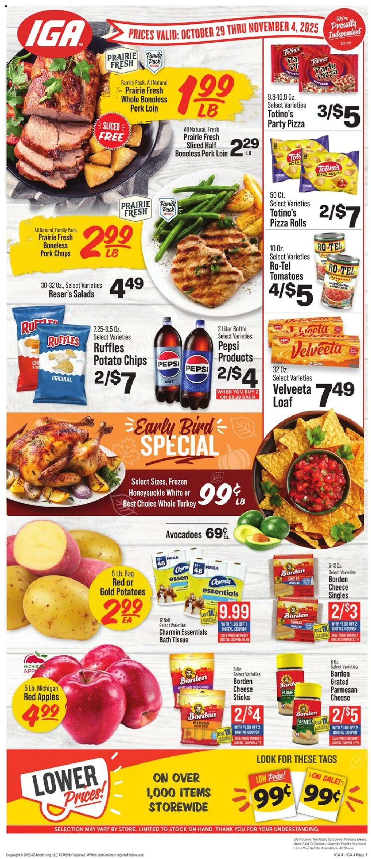 IGA Weekly Ad - valid from 29.10.2025 | Page: 1 | Products: Bath, Pizza, Apples, Chips