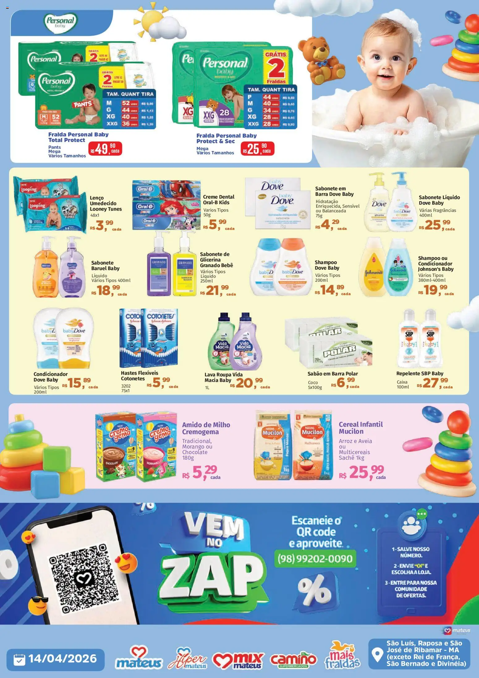 Mateus Folheto - válido de 14.04.2026 | Página: 2 | Produtos: Sabão em barra, Condicionador, Chocolate, Dove