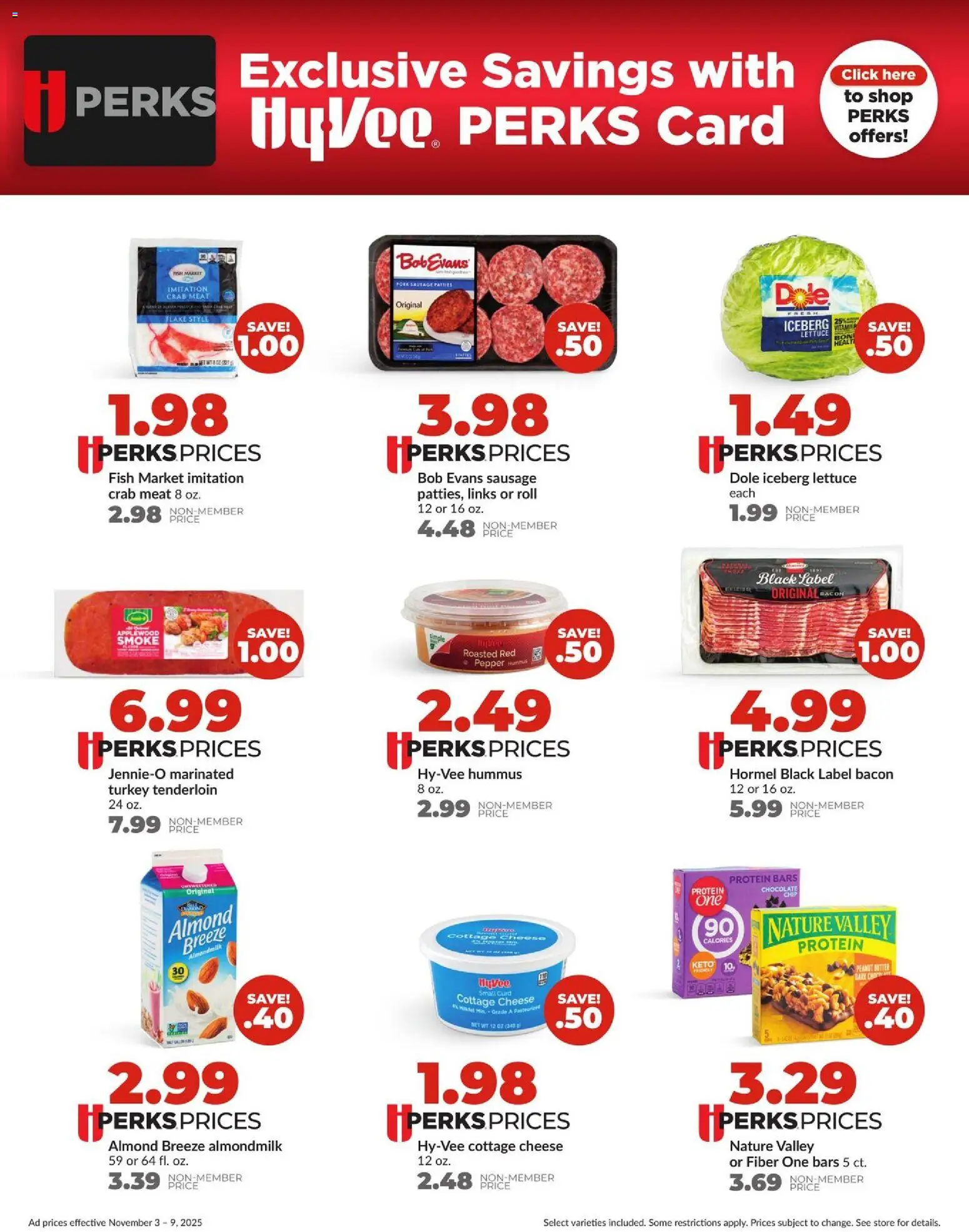 HyVee Weekly Ad - valid from 03.11.2025 | Page: 6 | Products: Cheese, Chocolate, Cottage cheese, Sausage