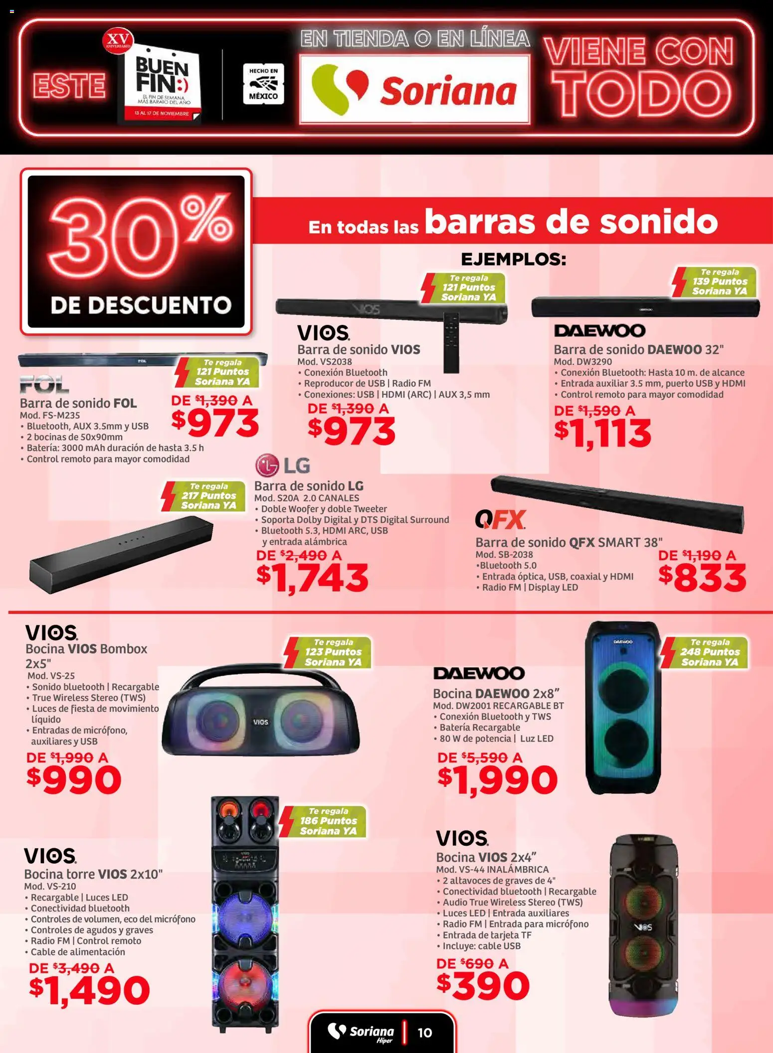 Nuevas ofertas de Soriana válidas en toda la República Mexicana desde el 13.11.2025. ¡Encuentra las mejores ofertas en Soriana Buen Fin ! | Página: 10 | Productos: Control remoto, Micrófono, Barra, Té
