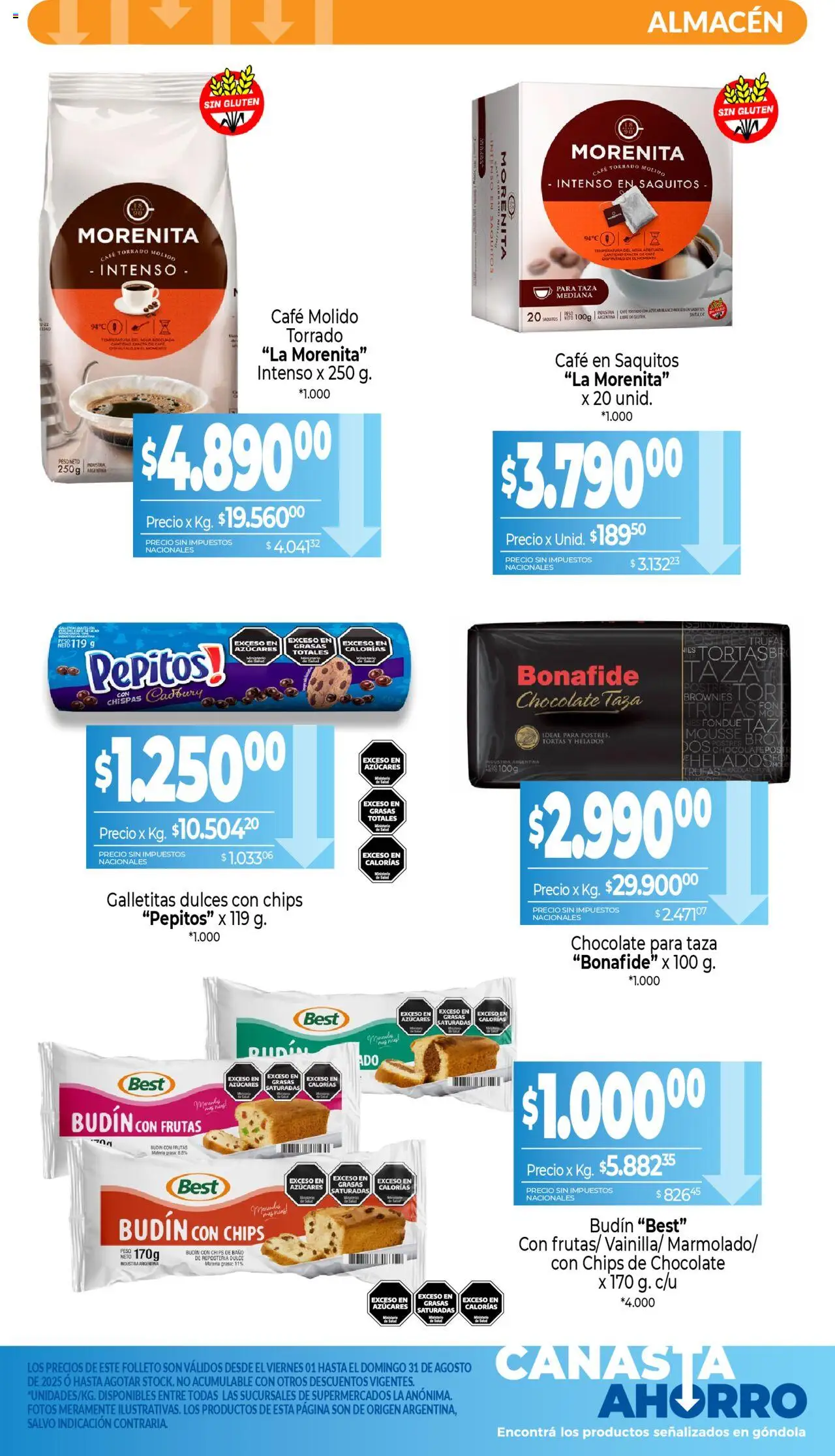 La Anonima - Canasta Ahorro │ válido desde el 01.08.2025 | Página: 8 | Productos: Baño, Azucar, Taza, Café