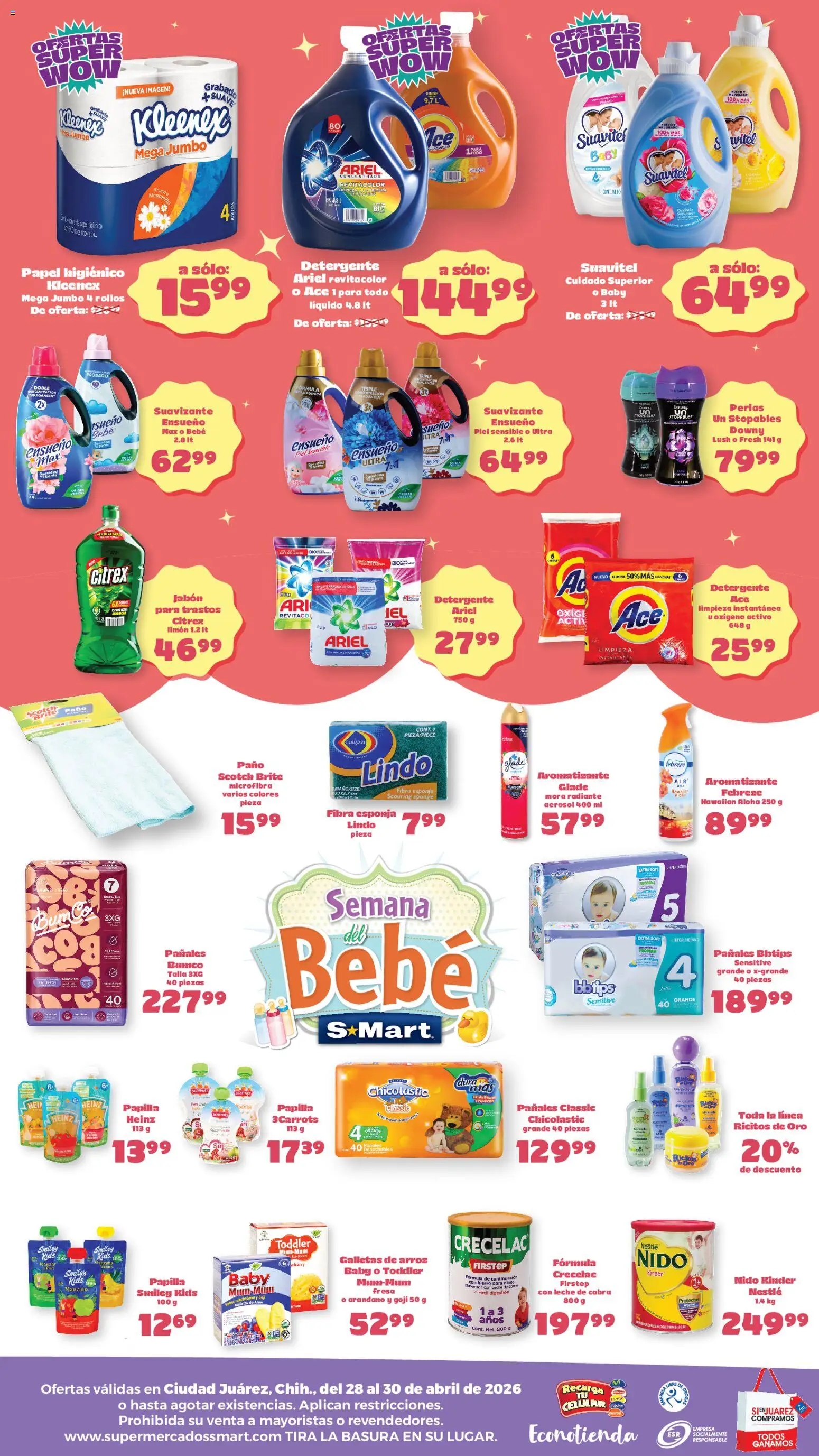Nuevas ofertas de S-Mart válidas en toda la República Mexicana desde el 28.04.2026. ¡Encuentra las mejores ofertas en S-Mart folleto Ofertas de feria Juárez! | Página: 2 | Productos: Fresa, Leche, Pañales, Radiante