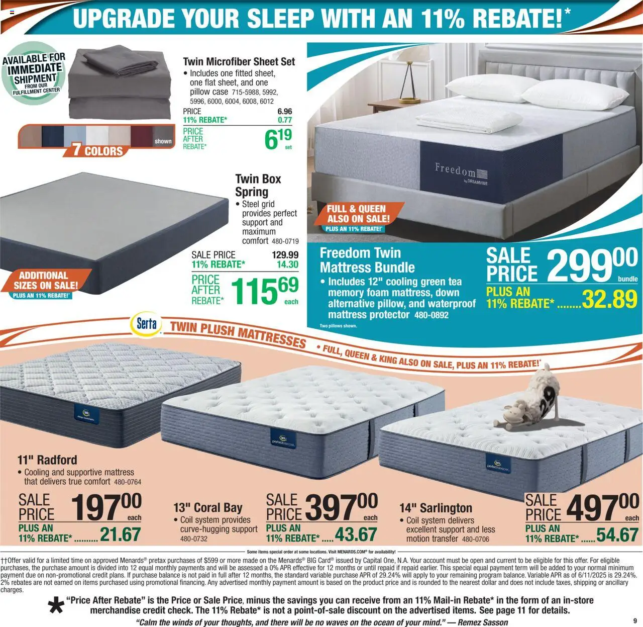 Menards Weekly Ad - valid from 20.08.2025 | Page: 13 | Products: Green Tea, Mattress, Box, Sheet