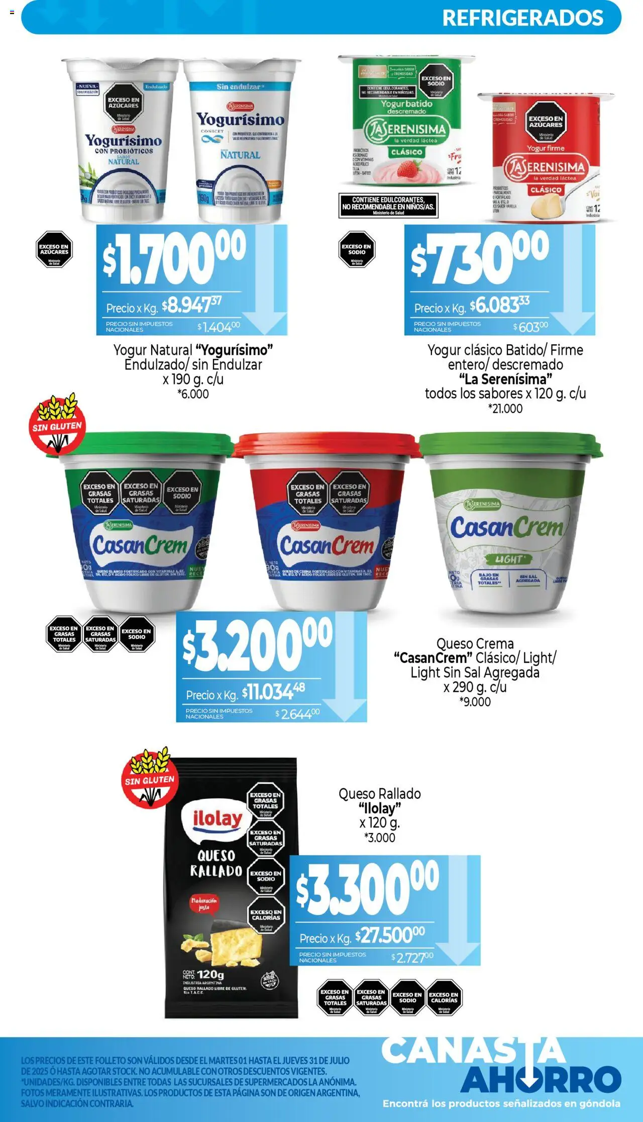 La Anonima - Canasta Ahorro │ válido desde el 01.07.2025 | Página: 9 | Productos: Vitaminas, Yogur, Crema, Canasta