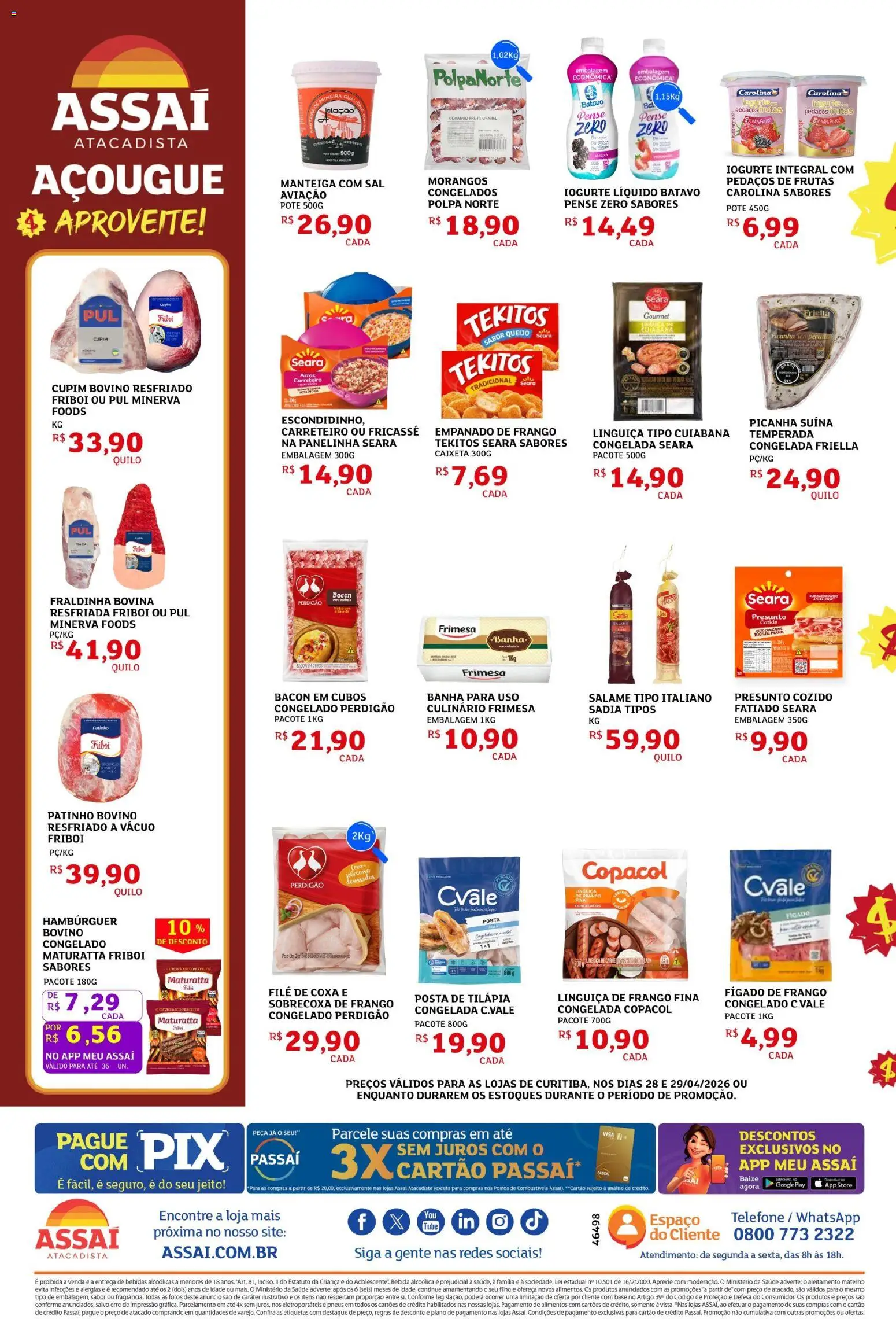 Assaí Atacadista Folheto - válido de 28.04.2026 | Página: 2 | Produtos: Linguiça, Manteiga, Salame, Morangos