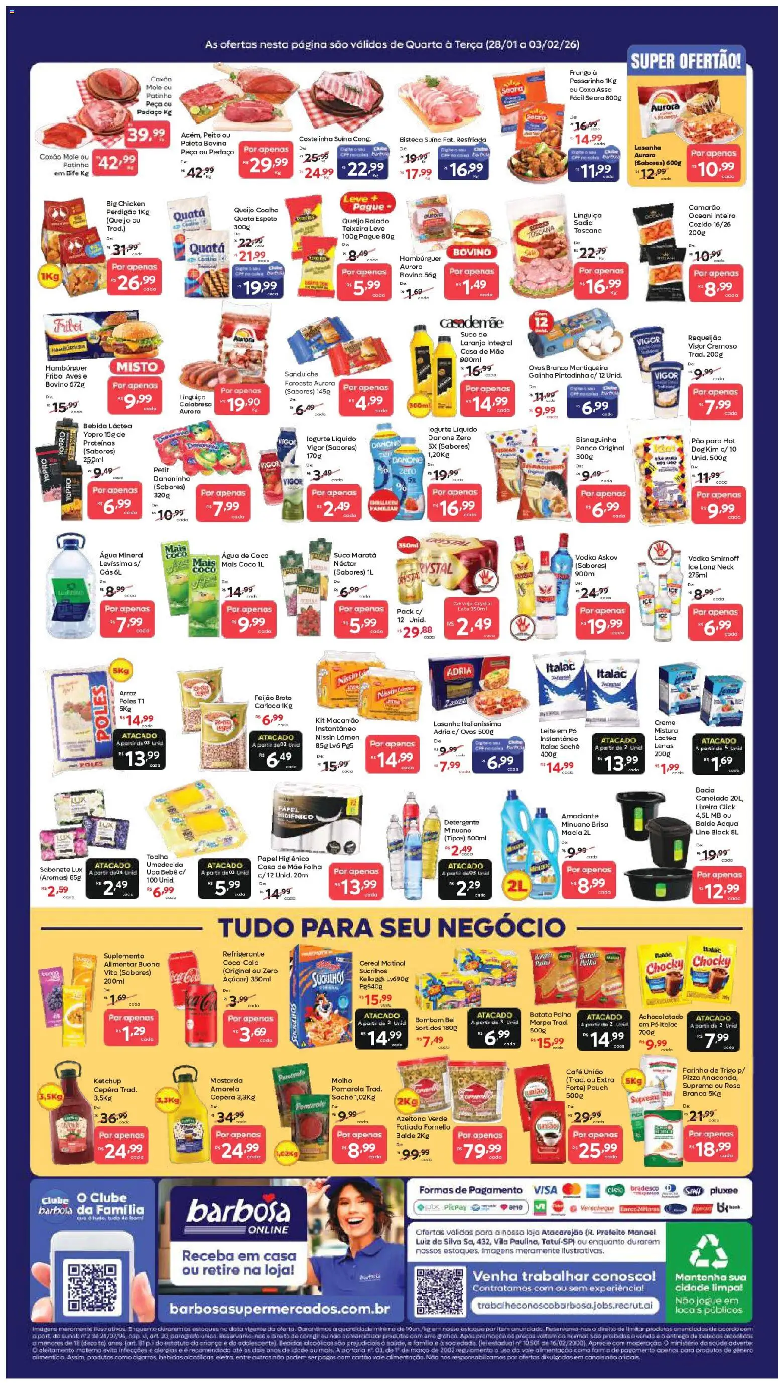 Barbosa Supermercados Folheto - válido de 28.01.2026 | Página: 2 | Produtos: Farinha de trigo, Hambúrguer, Sabonete, Açúcar