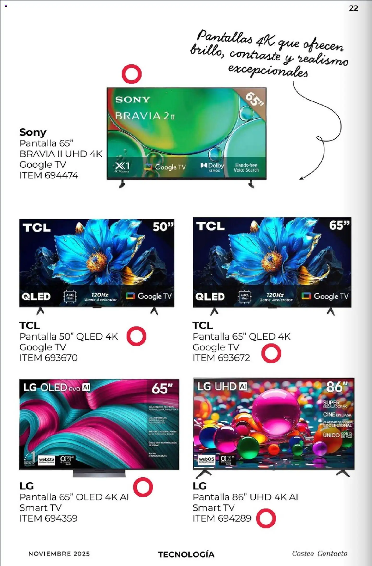 Nuevas ofertas de Costco válidas en toda la República Mexicana desde el 01.11.2025. ¡Encuentra las mejores ofertas en Costco Revista Noviembre! | Página: 22 | Productos: Pantallas