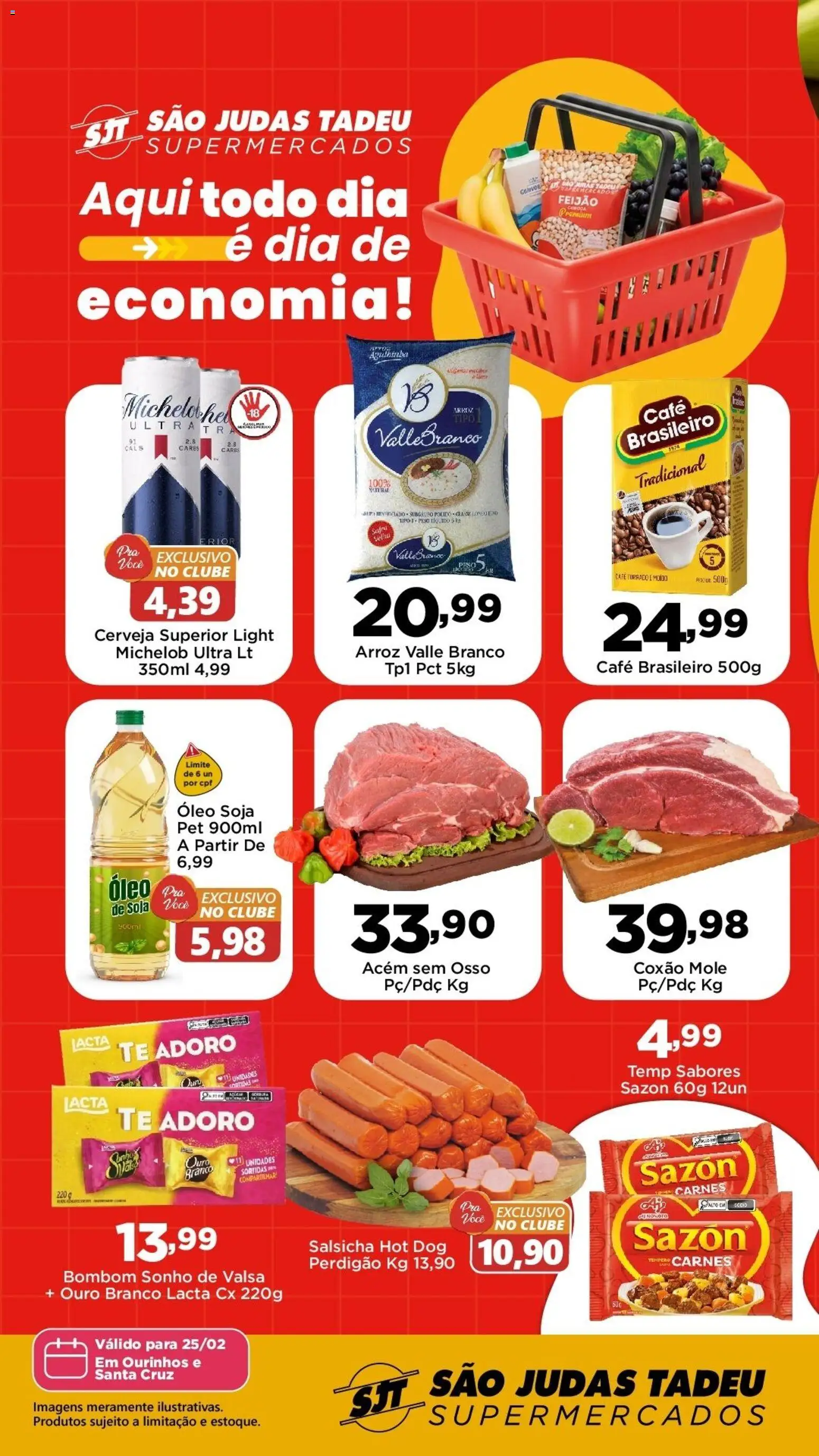 São Judas Tadeu Folheto - válido de 25.02.2026 | Página: 1 | Produtos: Salsicha, Café, Bombom, Soja