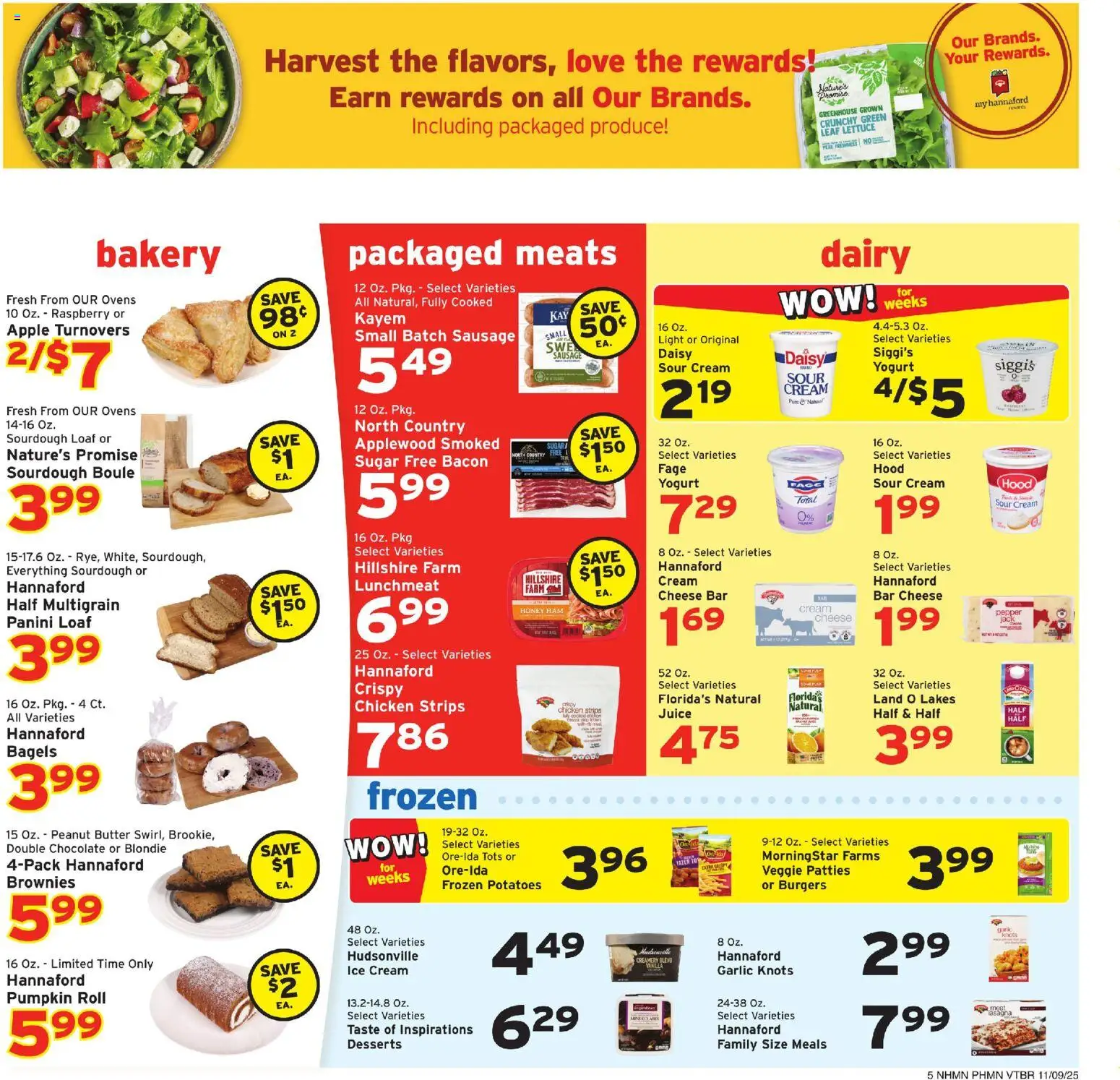 Hannaford Weekly Ad - valid from 09.11.2025 | Page: 5 | Products: Cheese, Yogurt, Ham, Juice