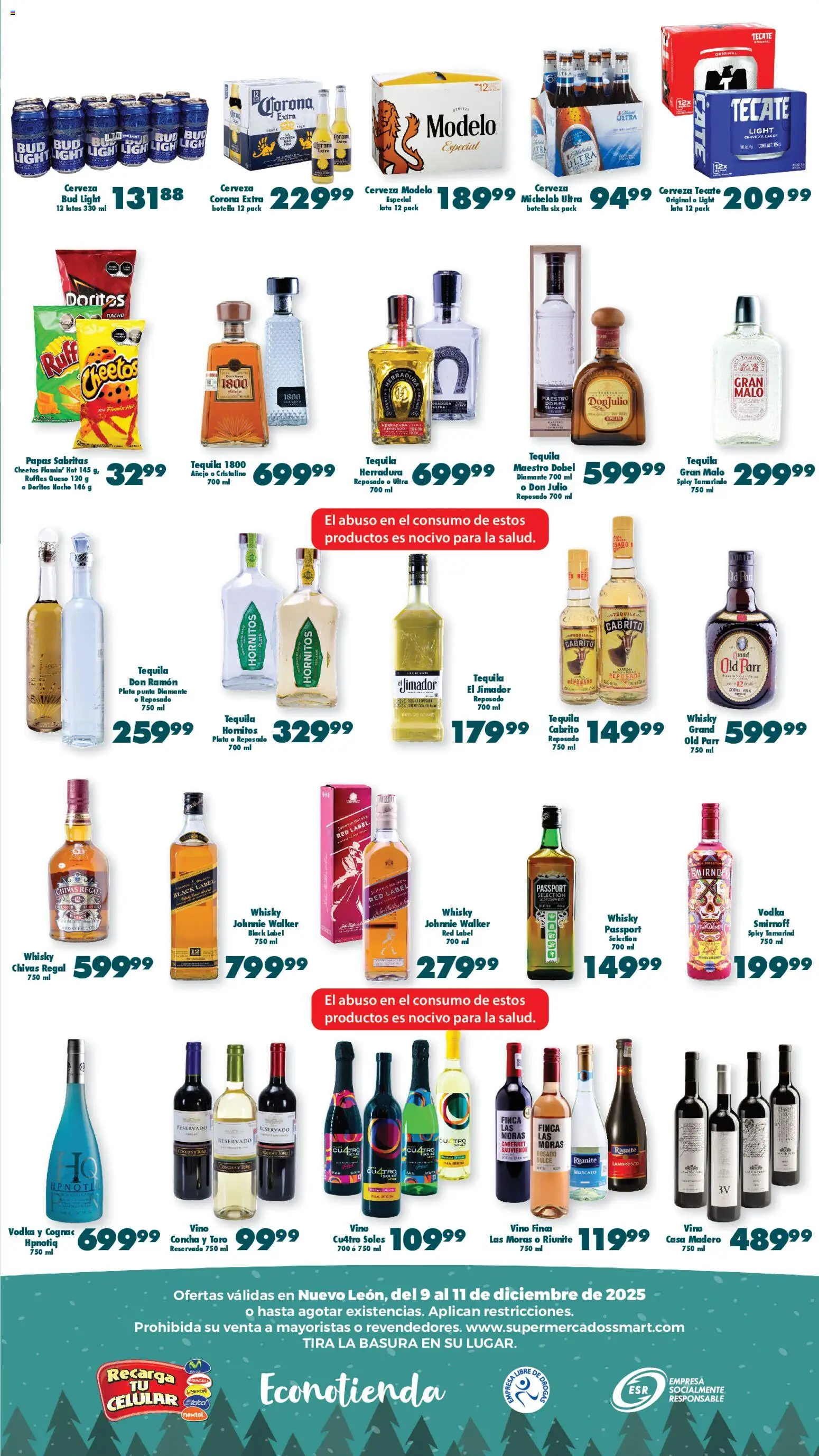 Nuevas ofertas de S-Mart válidas en toda la República Mexicana desde el 09.12.2025. ¡Encuentra las mejores ofertas en S-Mart folleto Ofertas de Feria Monterrey! | Página: 3 | Productos: Queso, Tequila, Vino, Whisky