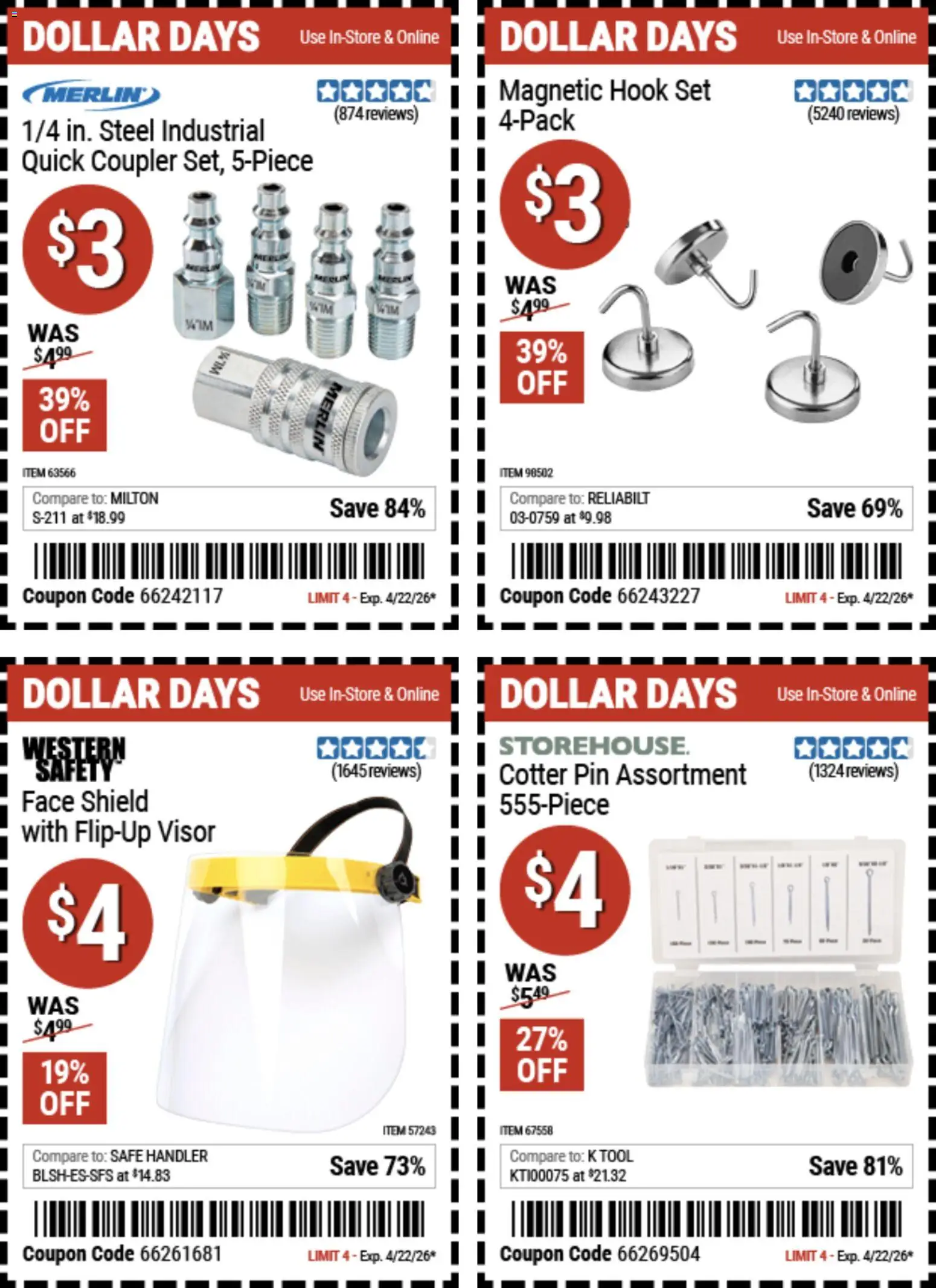 Harbor Freight Dollar Days - valid from 09.04.2026 | Page: 6 | Products: Safe, Hook, Pin