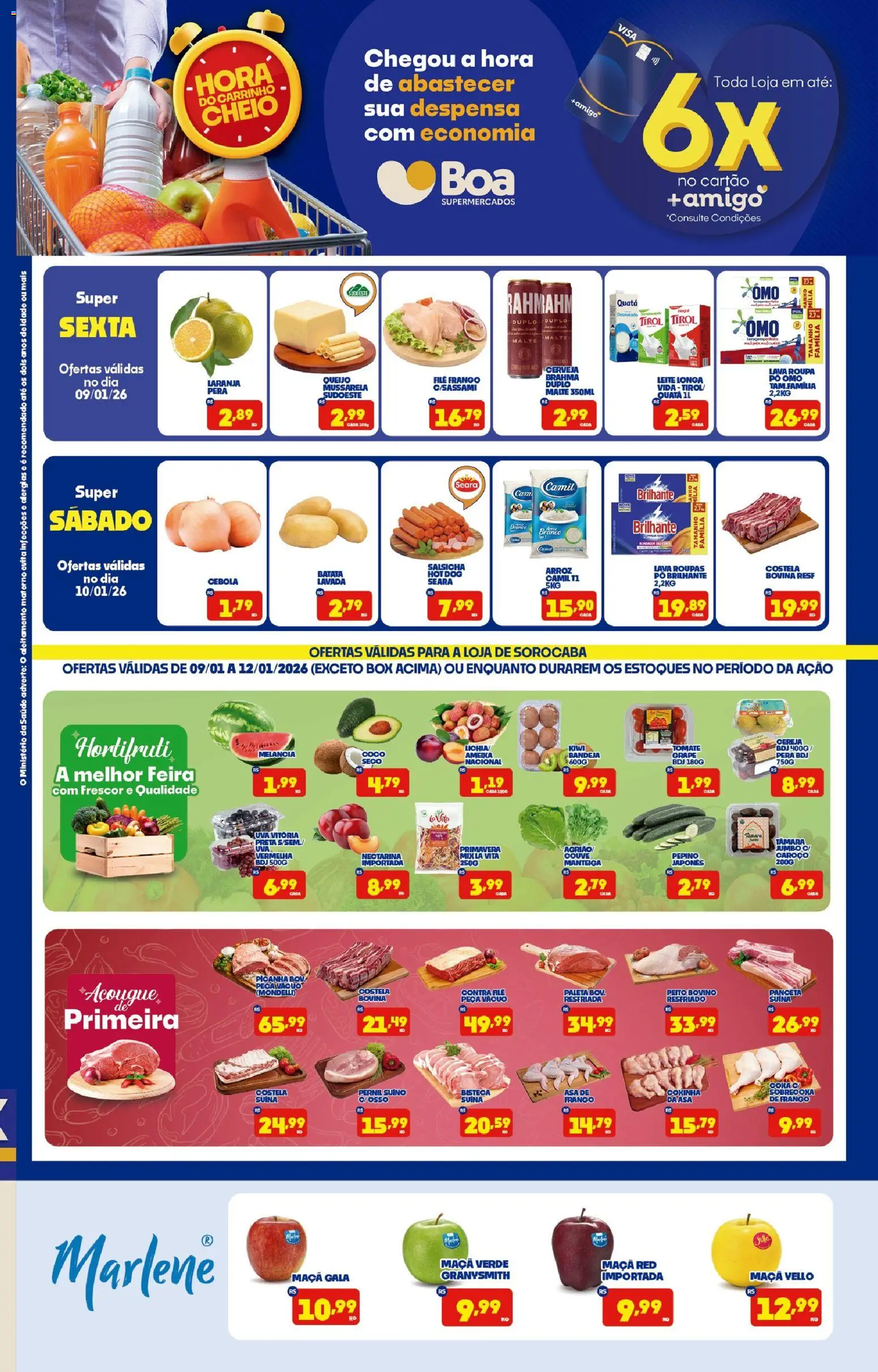 Boa Supermercados Folheto - válido de 09.01.2026 | Página: 1 | Produtos: Contra filé, Asa de frango, Queijo, Couve