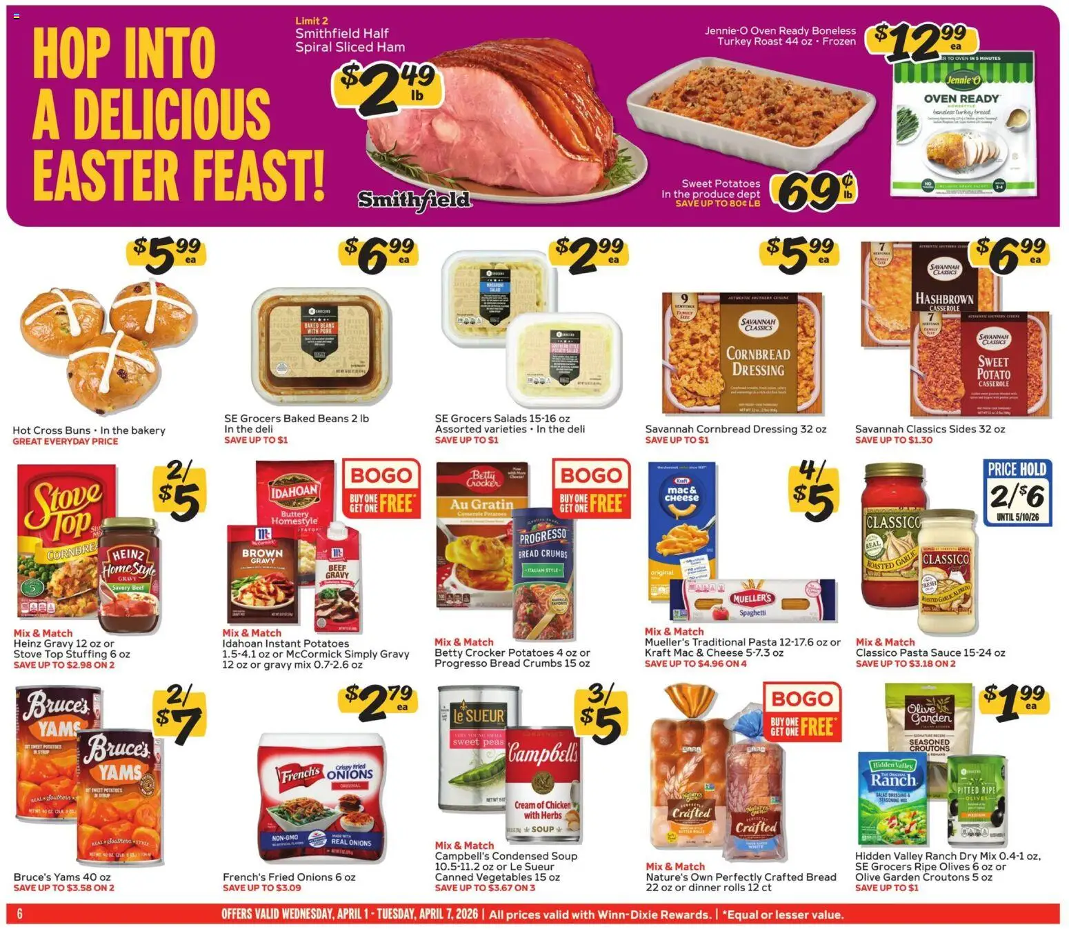 Winn Dixie Weekly Circular - GA - valid from 01.04.2026 | Page: 6 | Products: Cheese, Beef, Pasta, Garlic