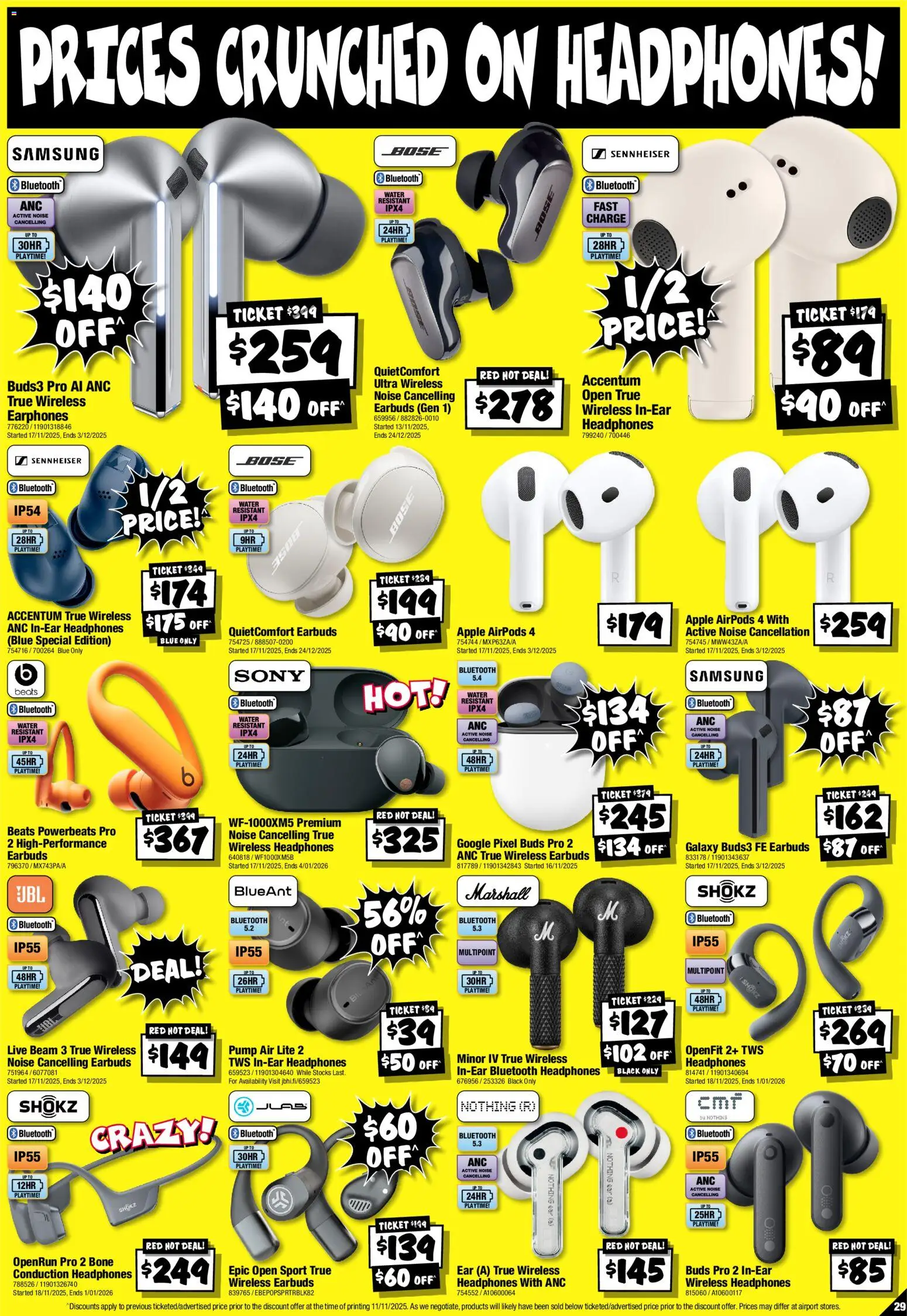 JB Hi-Fi catalogue - valid from 19.11.2025 | Page: 29 | Products: Water, Bluetooth headphones, Earphones, Headphones