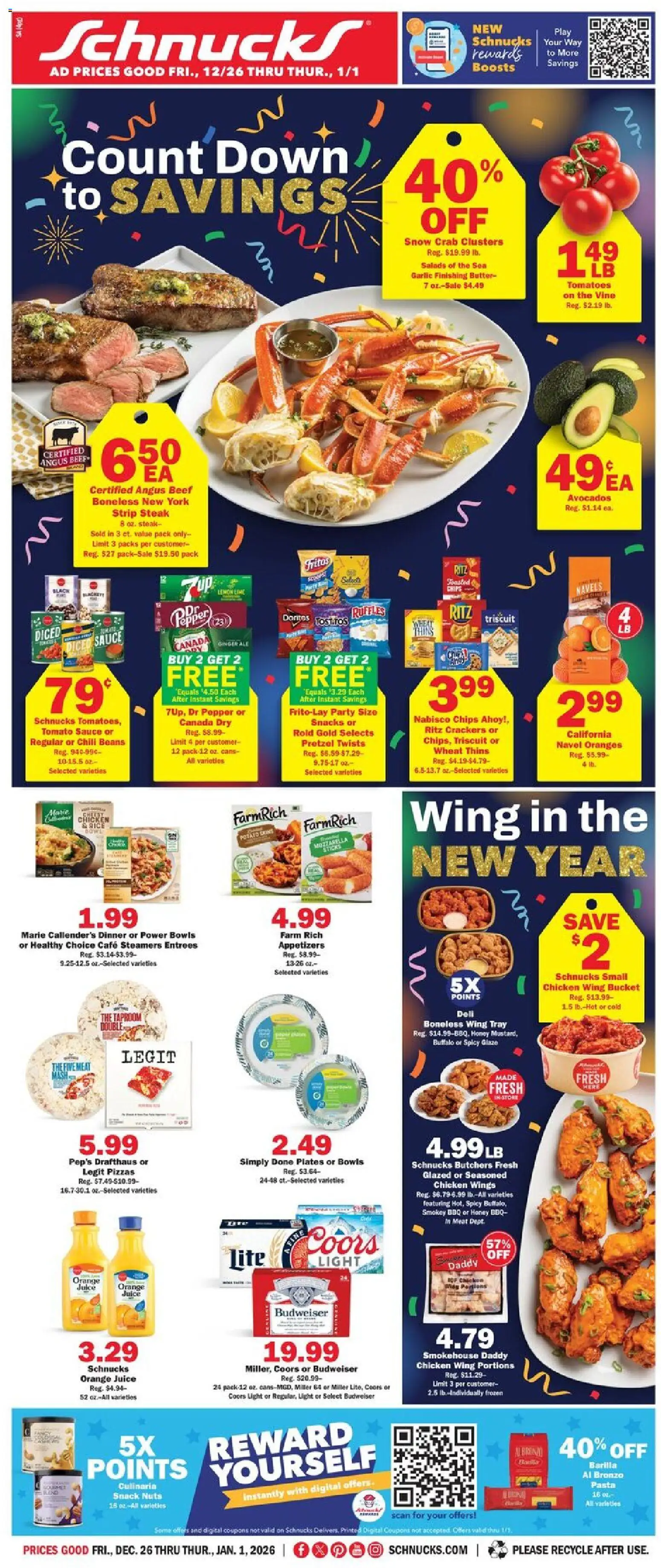 Schnucks Weekly Print Ad - IL - valid from 26.12.2025 | Page: 1 | Products: Oranges, Rice, Pasta, Pepper