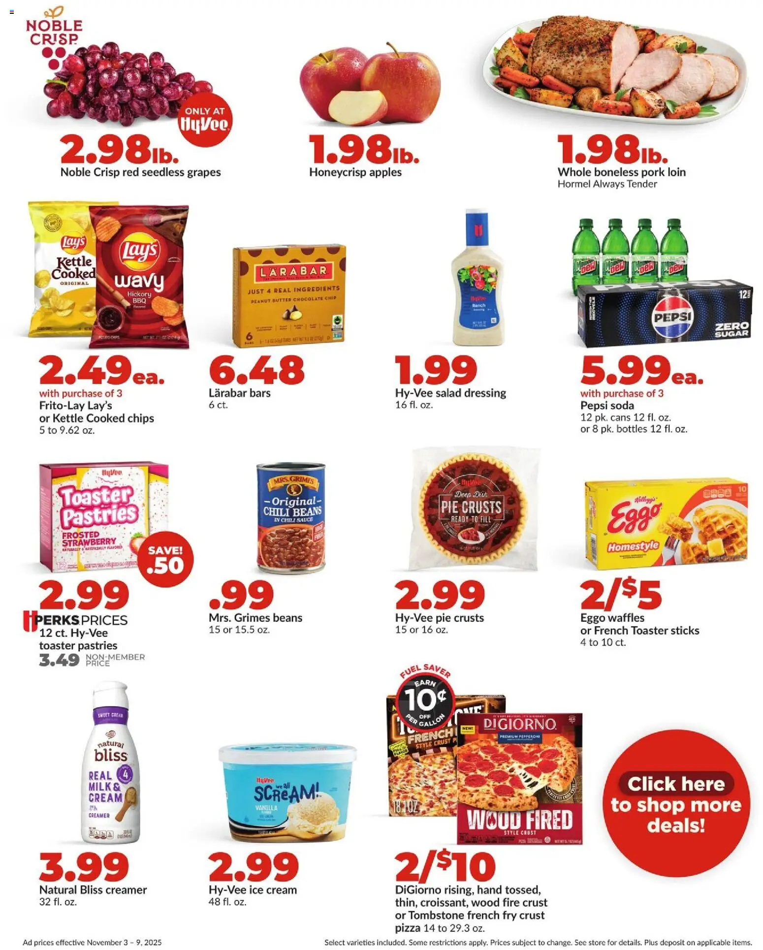HyVee Weekly Ad - valid from 03.11.2025 | Page: 2 | Products: Toaster, Pork, Chips, Salad