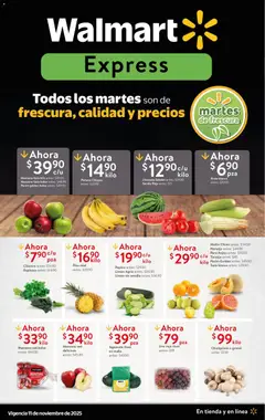 Vista previa de Walmart Express folleto Carnes, frutas y verduras frescas , nuevo folleto de la tienda, válido en México a partir del 11.11.2025