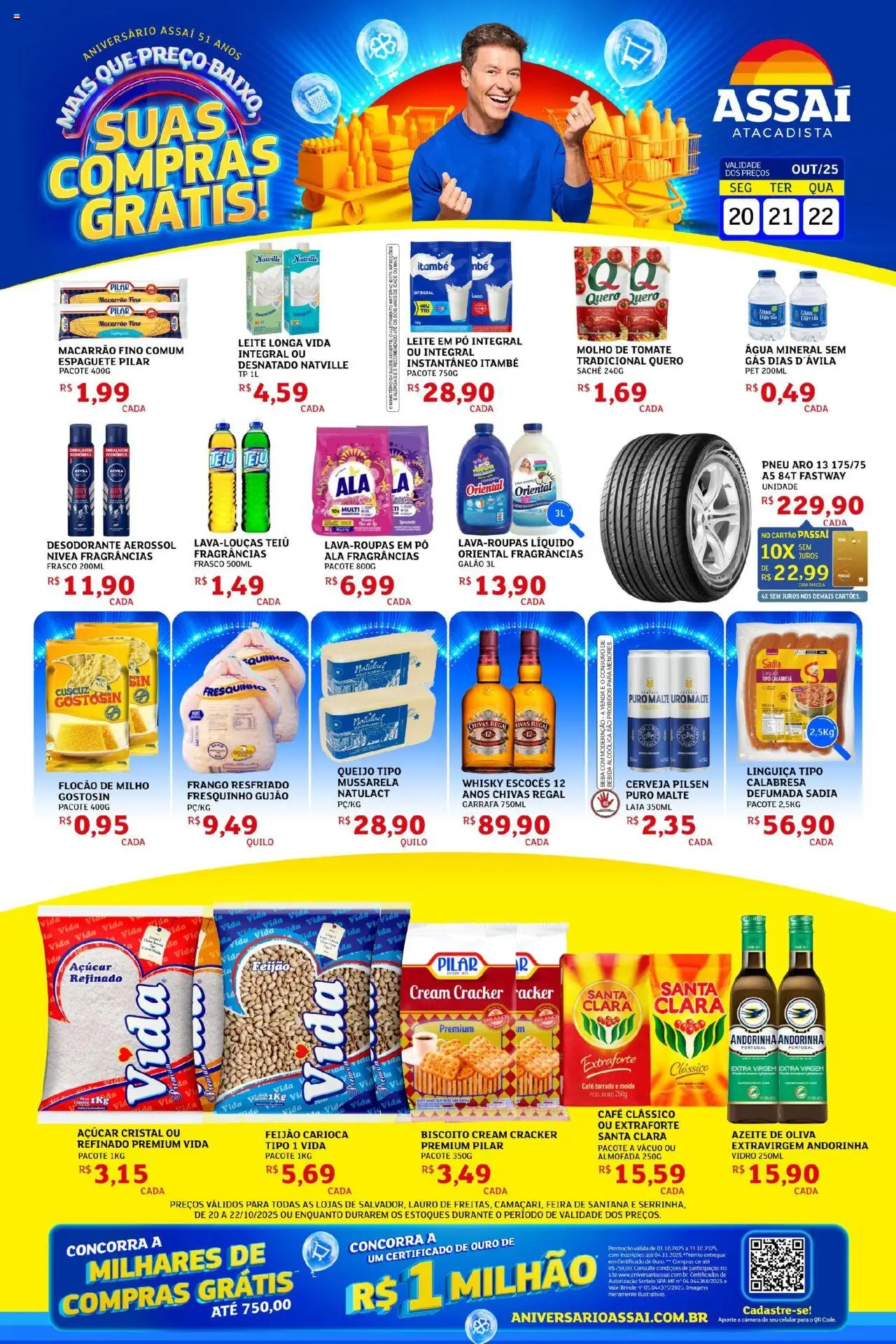 Assaí Atacadista Folheto - válido de 20.10.2025 | Página: 1 | Produtos: Molho de tomate, Queijo, Cerveja, Leite em pó