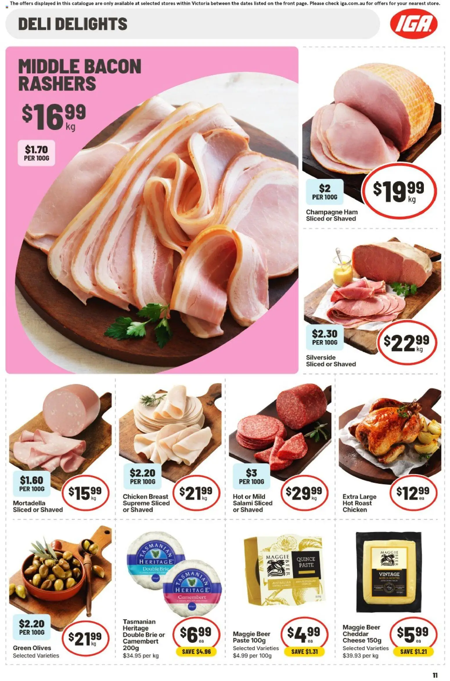 IGA catalogue - valid from 11.03.2026 | Page: 13 | Products: Bacon, Salami, Ham, Olives