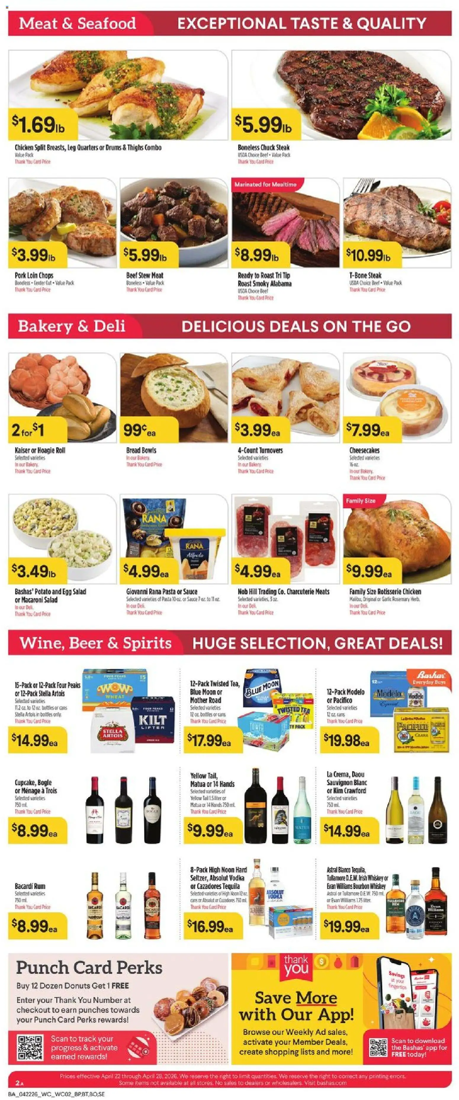 Basha's Weekly Ad - valid from 22.04.2026 | Page: 2 | Products: Bread, Pork, Beef, Whiskey