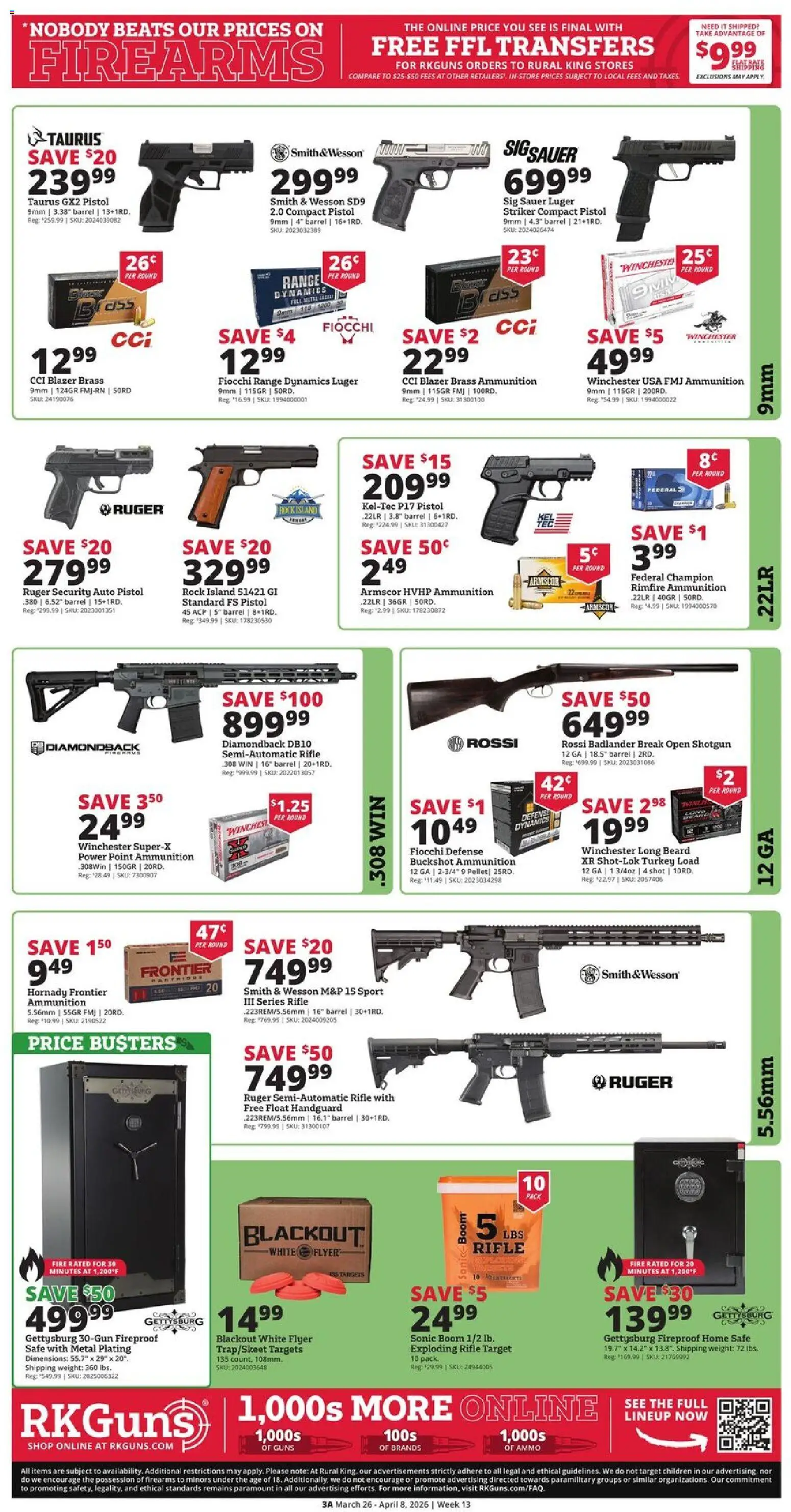 Rural King Weekly Ad - valid from 26.03.2026 | Page: 3 | Products: Safe, Shotgun, Weight, Rimfire