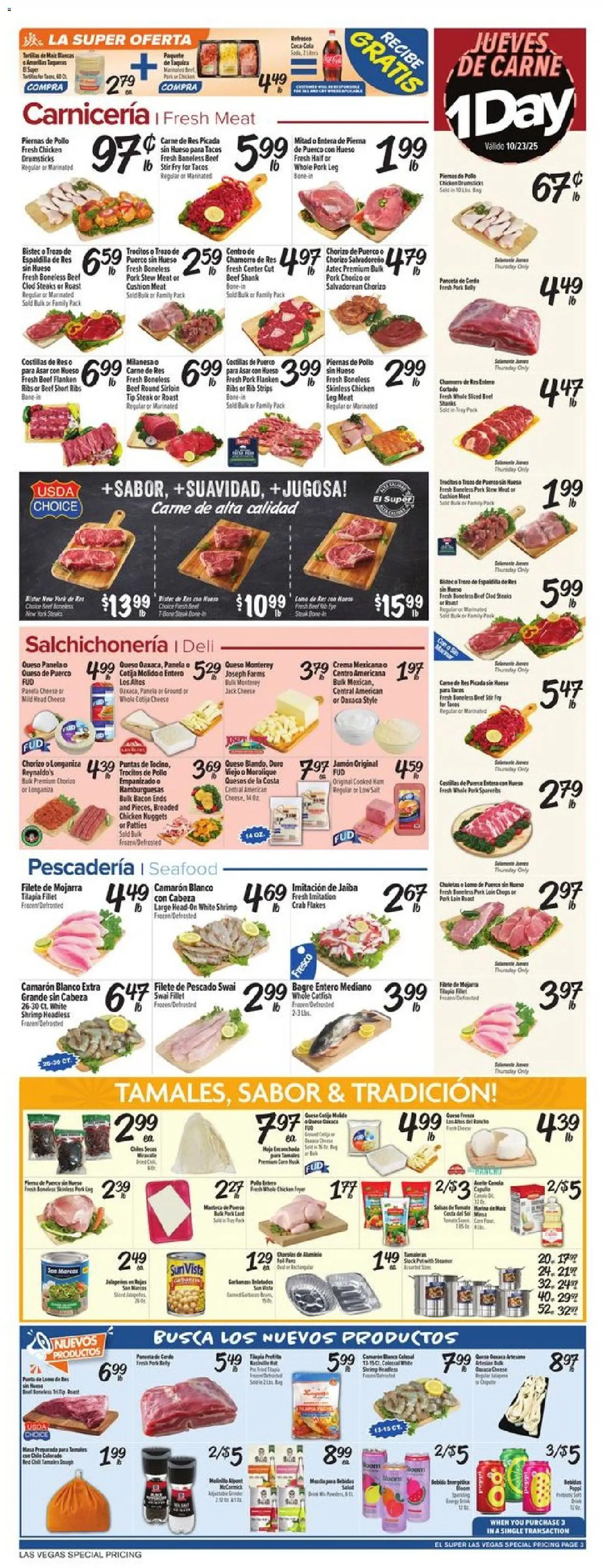 El Super Weekly Ad - NV - valid from 22.10.2025 | Page: 3 | Products: Cheese, Beef, Flakes, Seafood