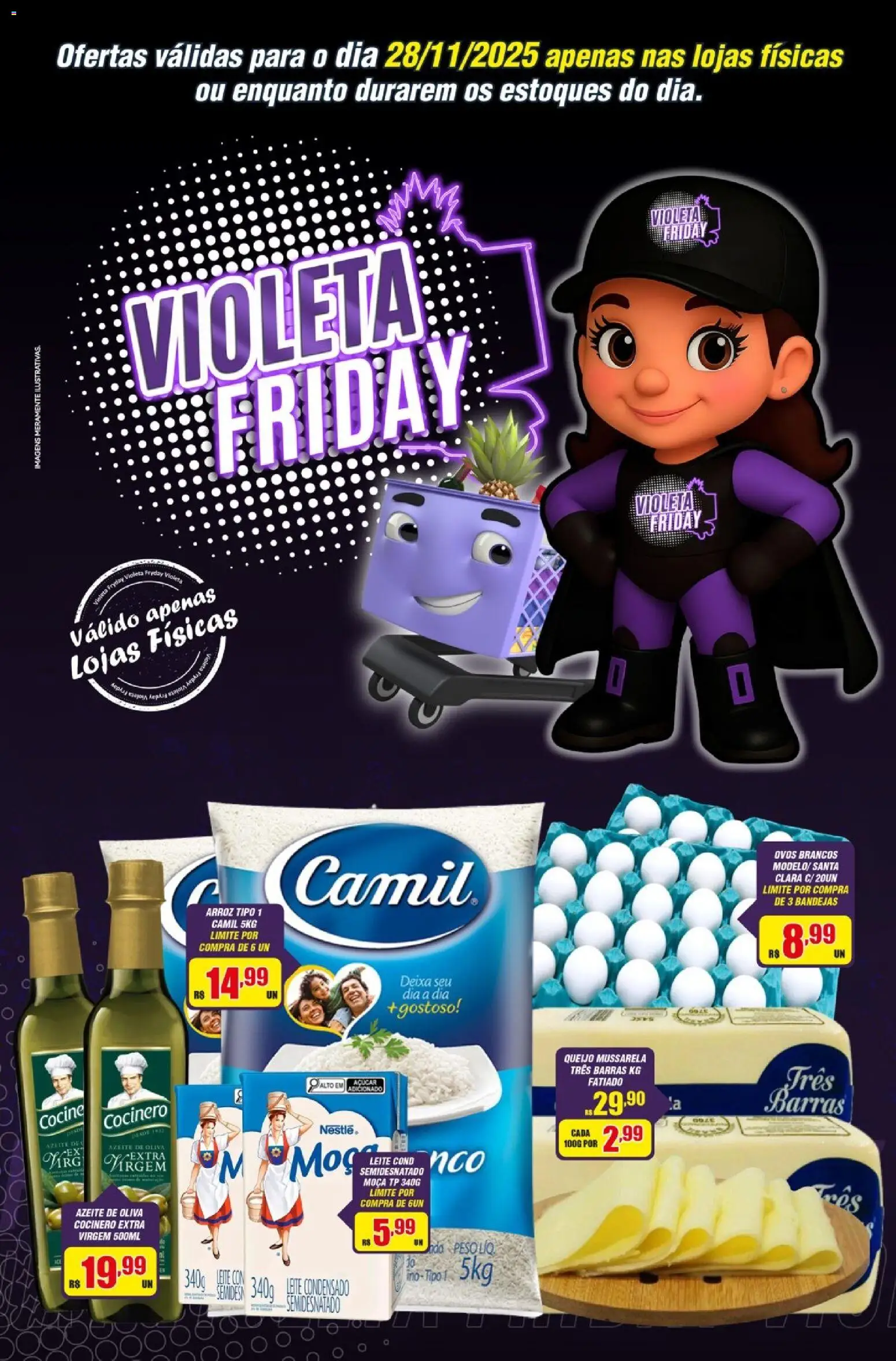 Violeta Supermercados Folheto - válido de 28.11.2025 | Página: 1 | Produtos: Queijo, Ovos, Leite condensado, Mussarela