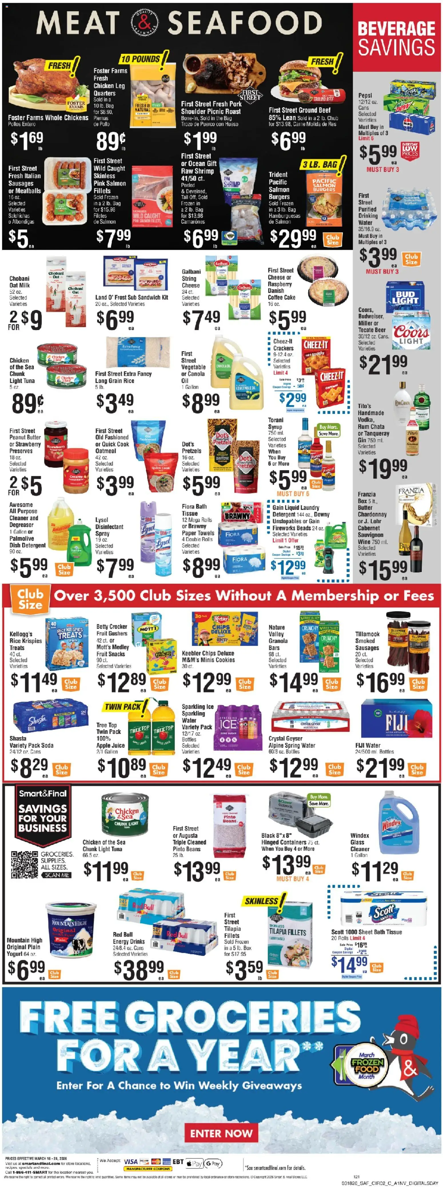 Smart & Final Weekly Ad - valid from 20.03.2026 | Page: 3 | Products: Detergent, Cookies, Water, Seafood