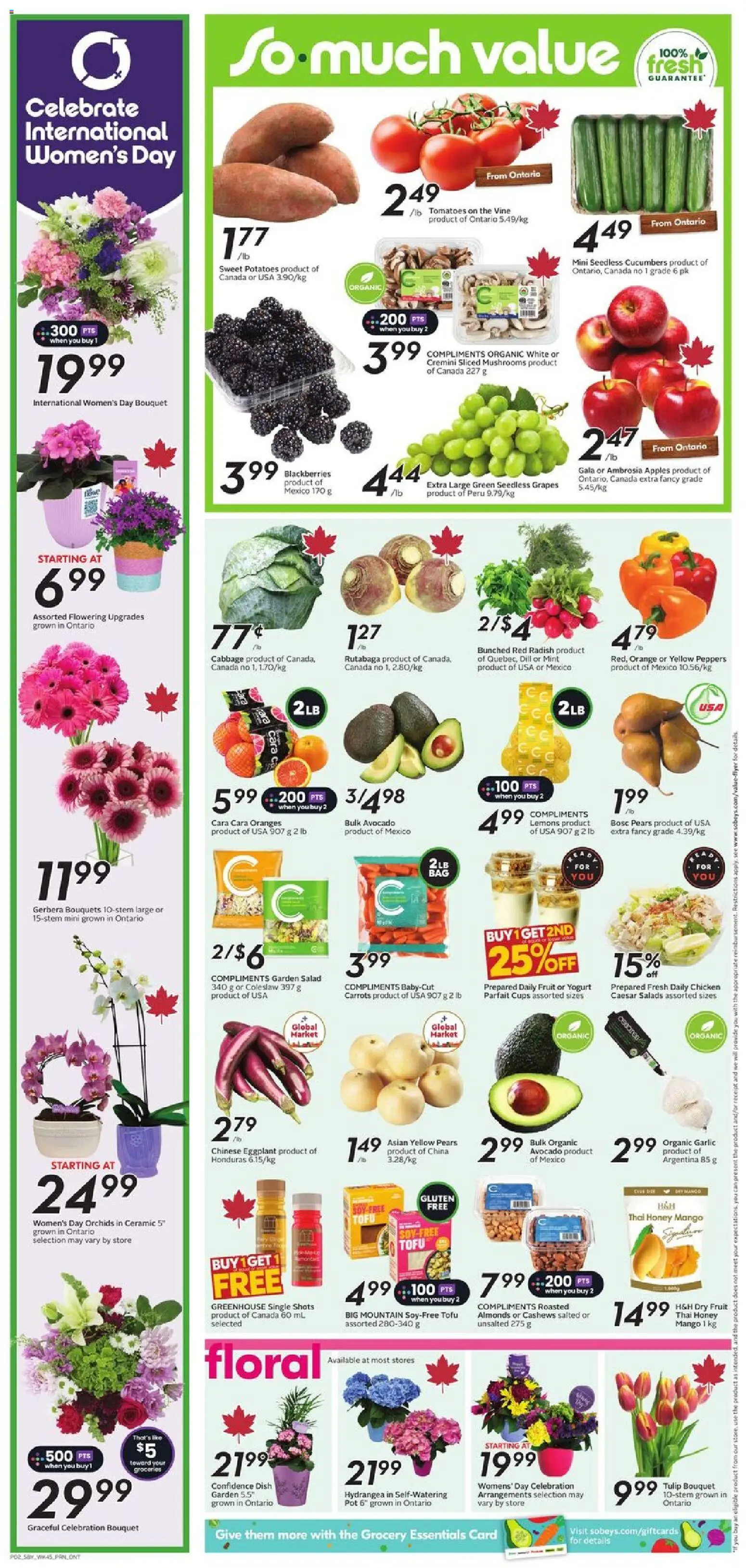 Sobeys flyer valid from 05.03.2026 | Page: 5 | Products: Cucumbers, Potatoes, Yogurt, Apples