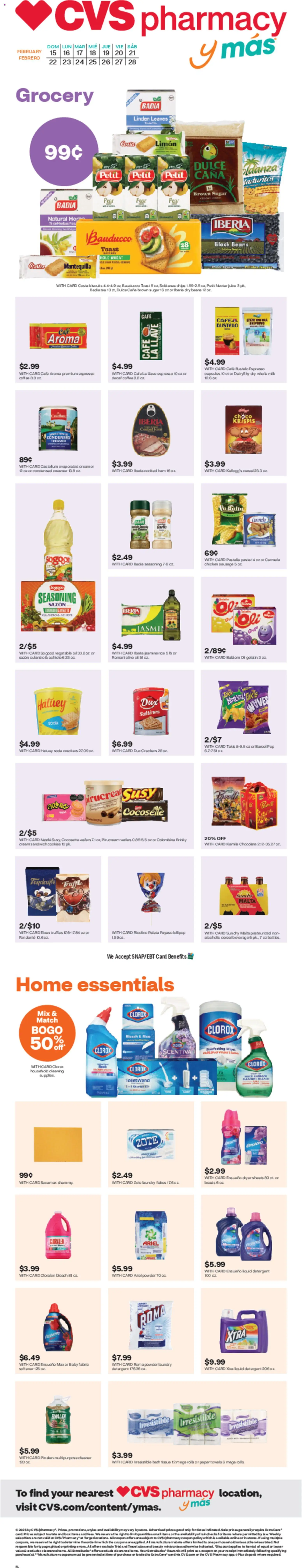 CVS Pharmacy y más - valid from 15.02.2026 | Page: 1 | Products: Ham, Flakes, Sausage, Dryer