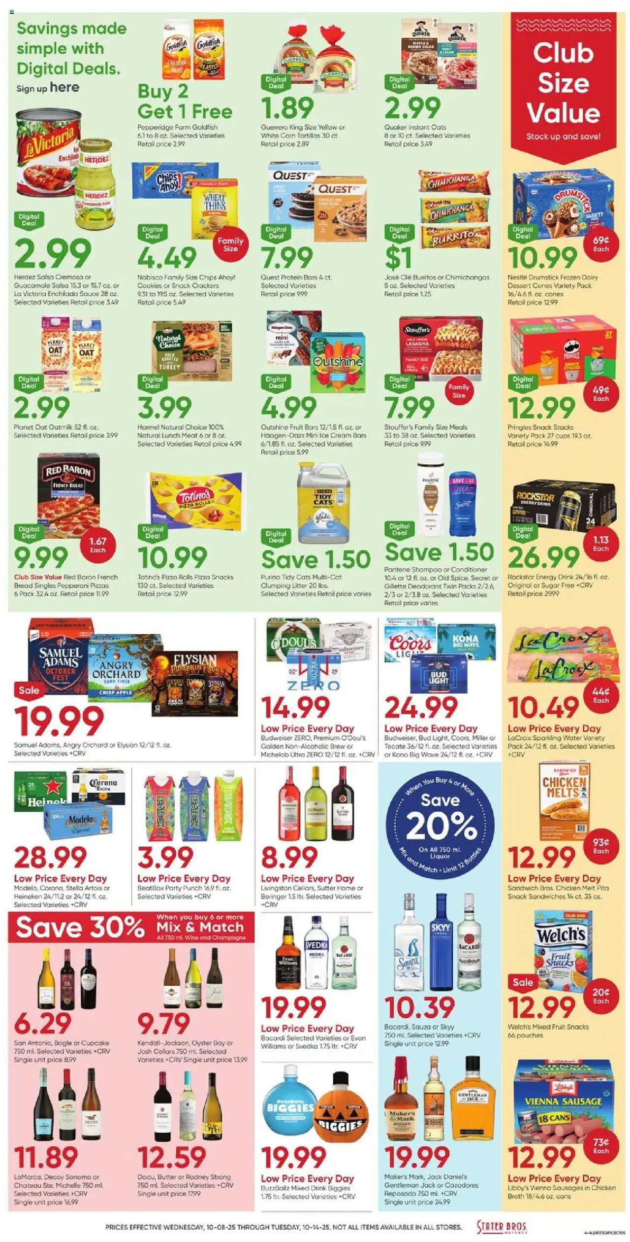 Stater Bros Weekly Ad - valid from 08.10.2025 | Page: 4 | Products: Cider, Wine, Chips, Cookies