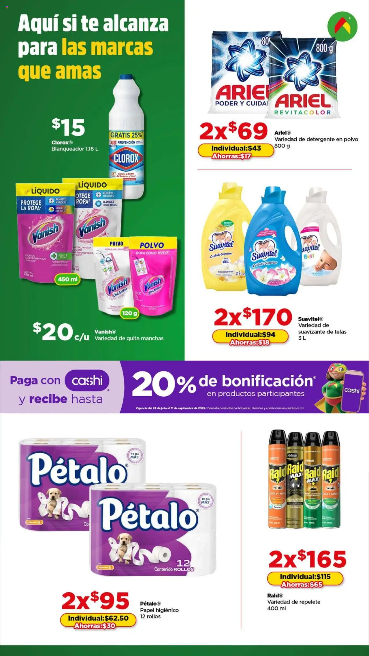 Nuevas ofertas de Bodega Aurrerá válidas en toda la República Mexicana desde el 24.07.2025. ¡Encuentra las mejores ofertas en Bodega Aurrerá Folleto Para limpiar tu hogar! | Página: 1 | Productos: Suavizante, Papel higiénico, Ropa, Polvo