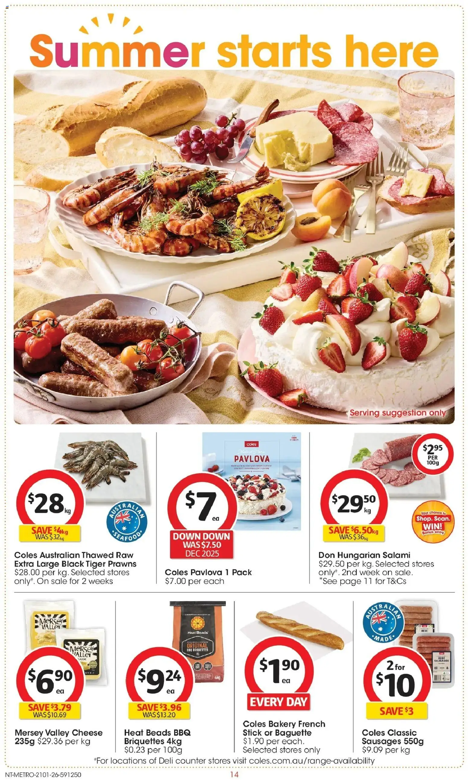 Coles catalogue - valid from 21.01.2026 | Page: 14 | Products: Cheese, Prawns, Pavlova, Bakery
