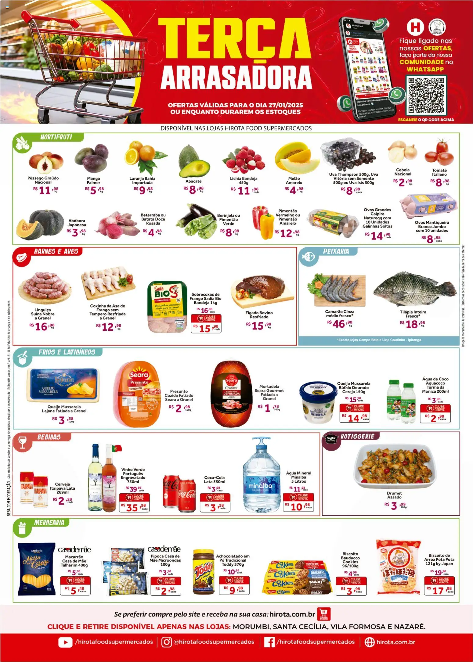 Hirota Food Folheto - válido de 27.01.2026 | Página: 1 | Produtos: Linguiça, Camarão, Massa, Mussarela
