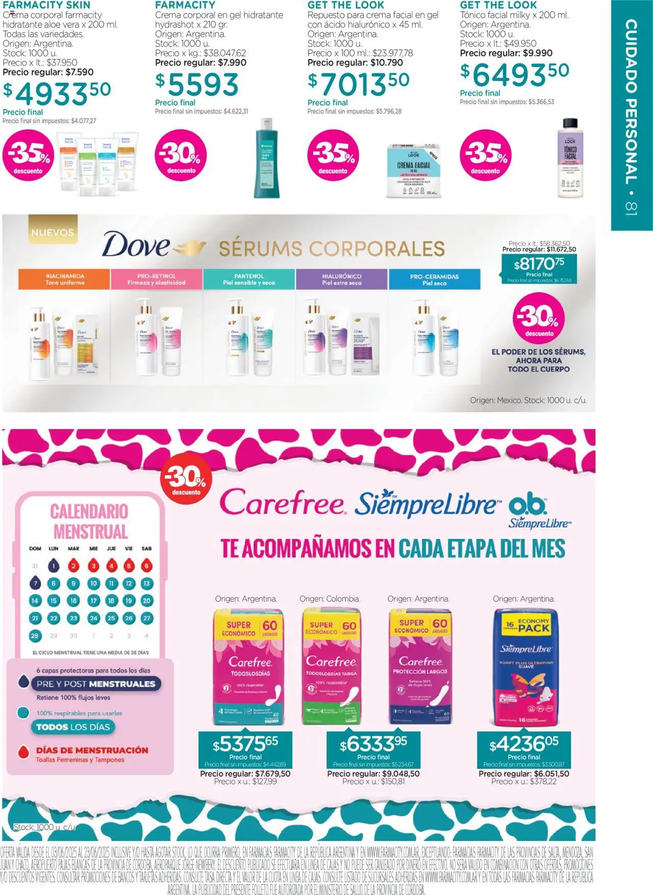 Farmacity catálogo │ válido desde el 03.06.2025 | Página: 81 | Productos: Tampones, Toallas, Té, Crema