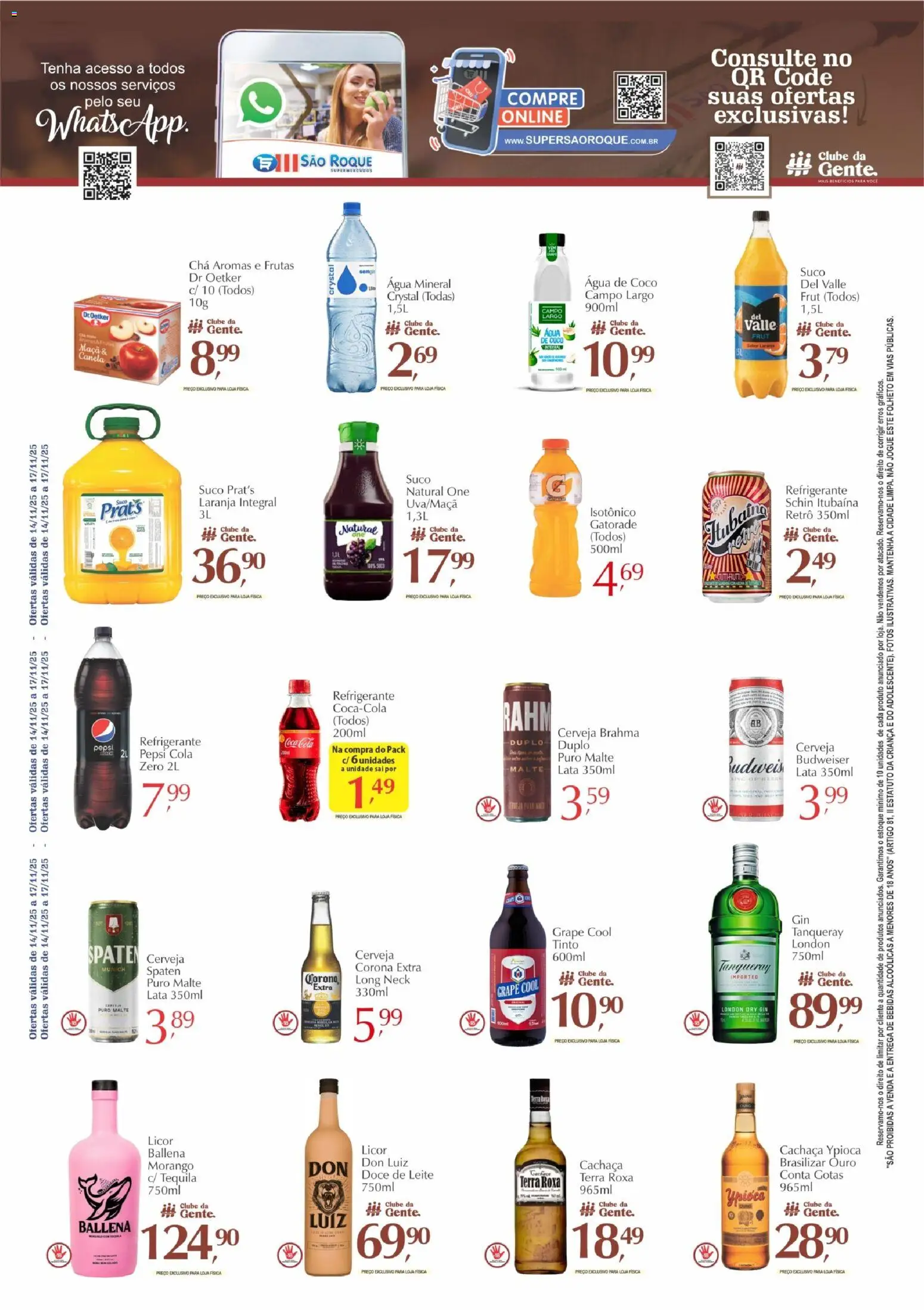 São Roque Supermercados Folheto - válido de 14.11.2025 | Página: 3 | Produtos: Gatorade, Tequila, Leite, Chá