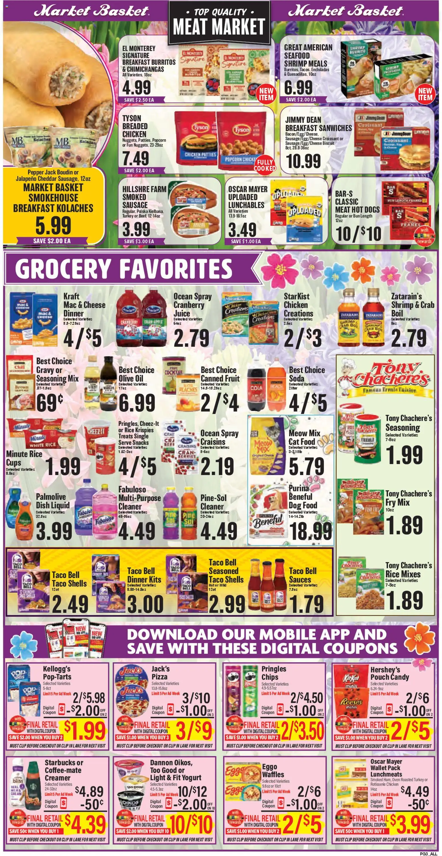 Market Basket Weekly Ad - valid from 22.04.2026 | Page: 3 | Products: Dog Food, Cheese, Pizza, Rice